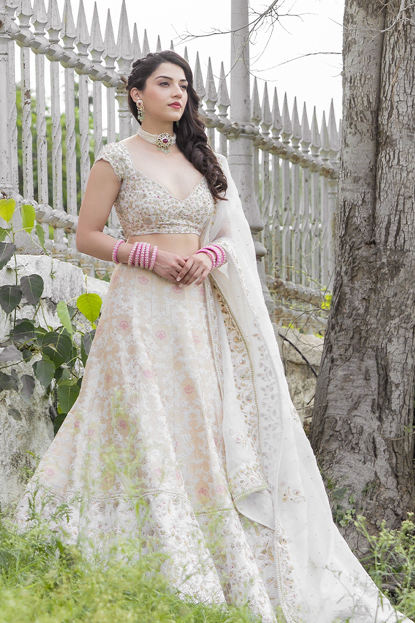 Mehreen in Cream Banarasi Embroidered Lehanga