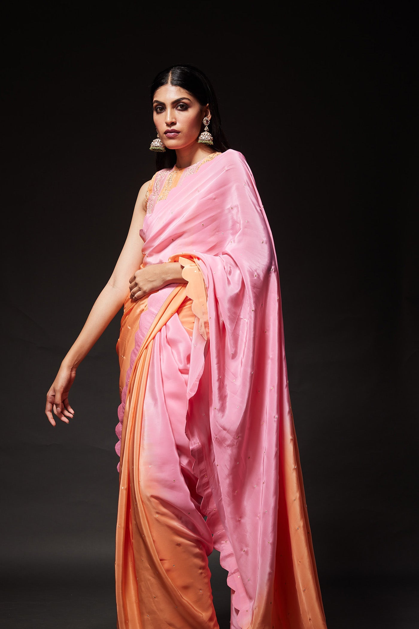 Double shaded peach and baby pink saree & Blouse set