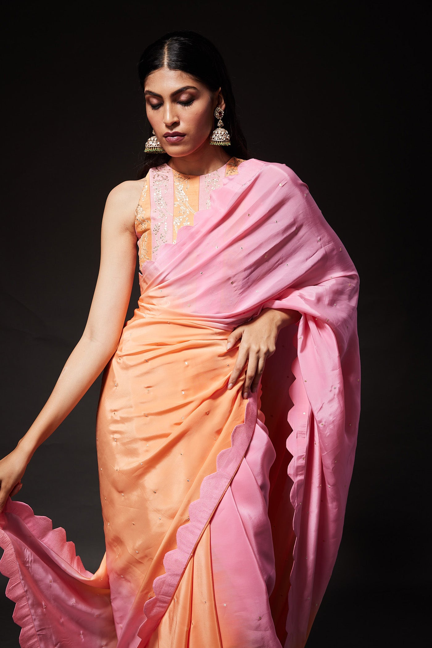 Double shaded peach and baby pink saree & Blouse set