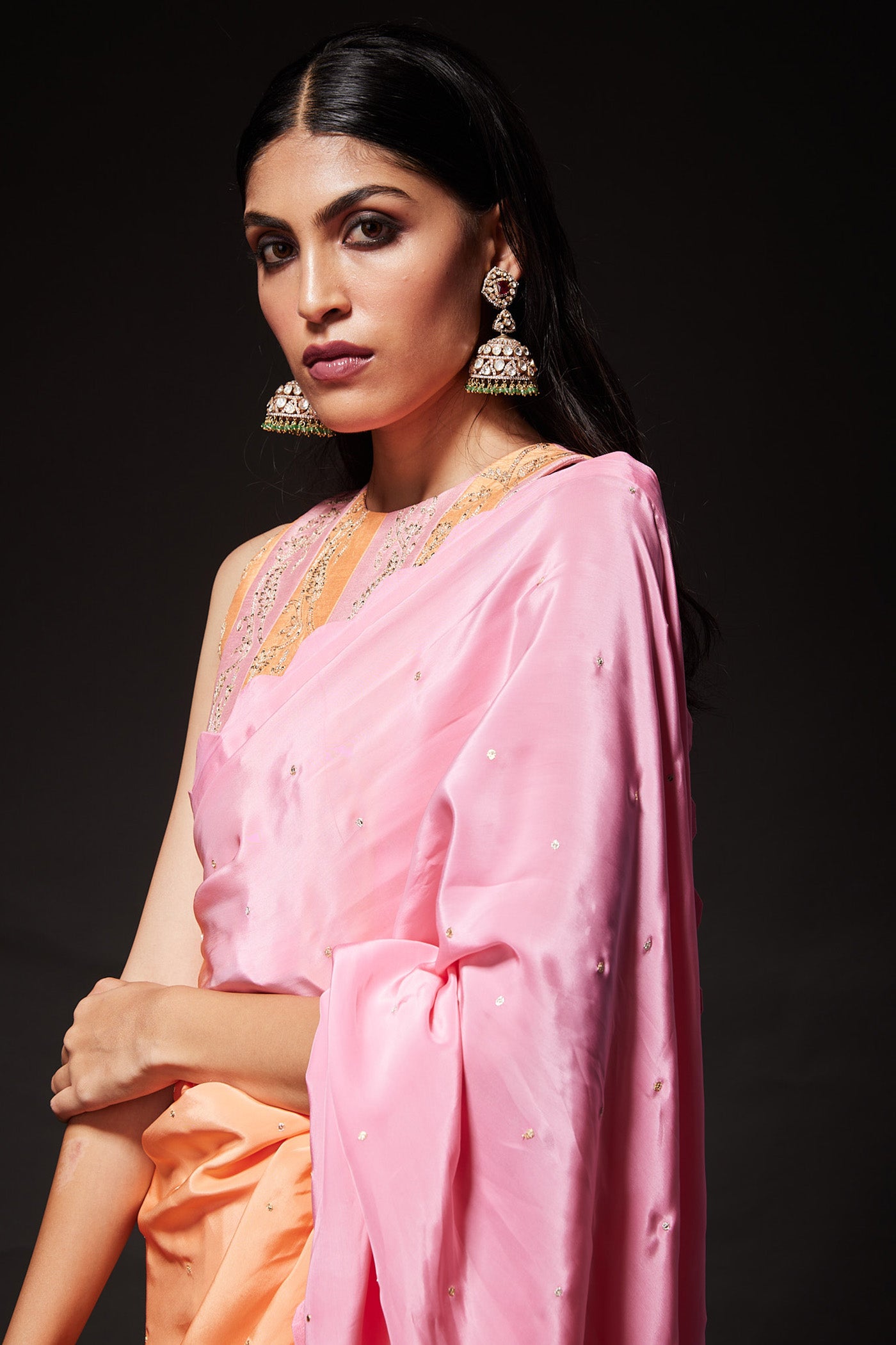 Double shaded peach and baby pink saree & Blouse set