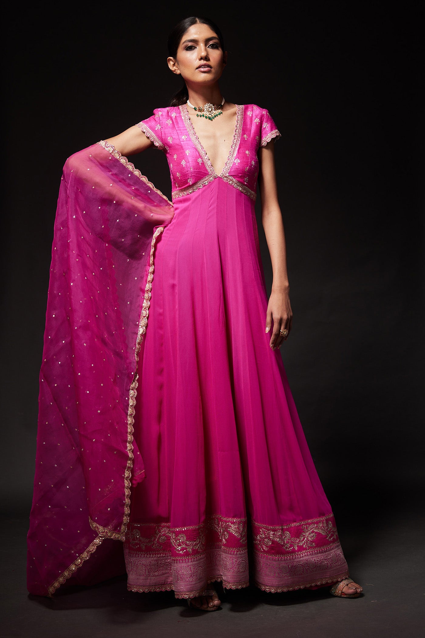 Deepa Dress - Magenta v neck anarkali