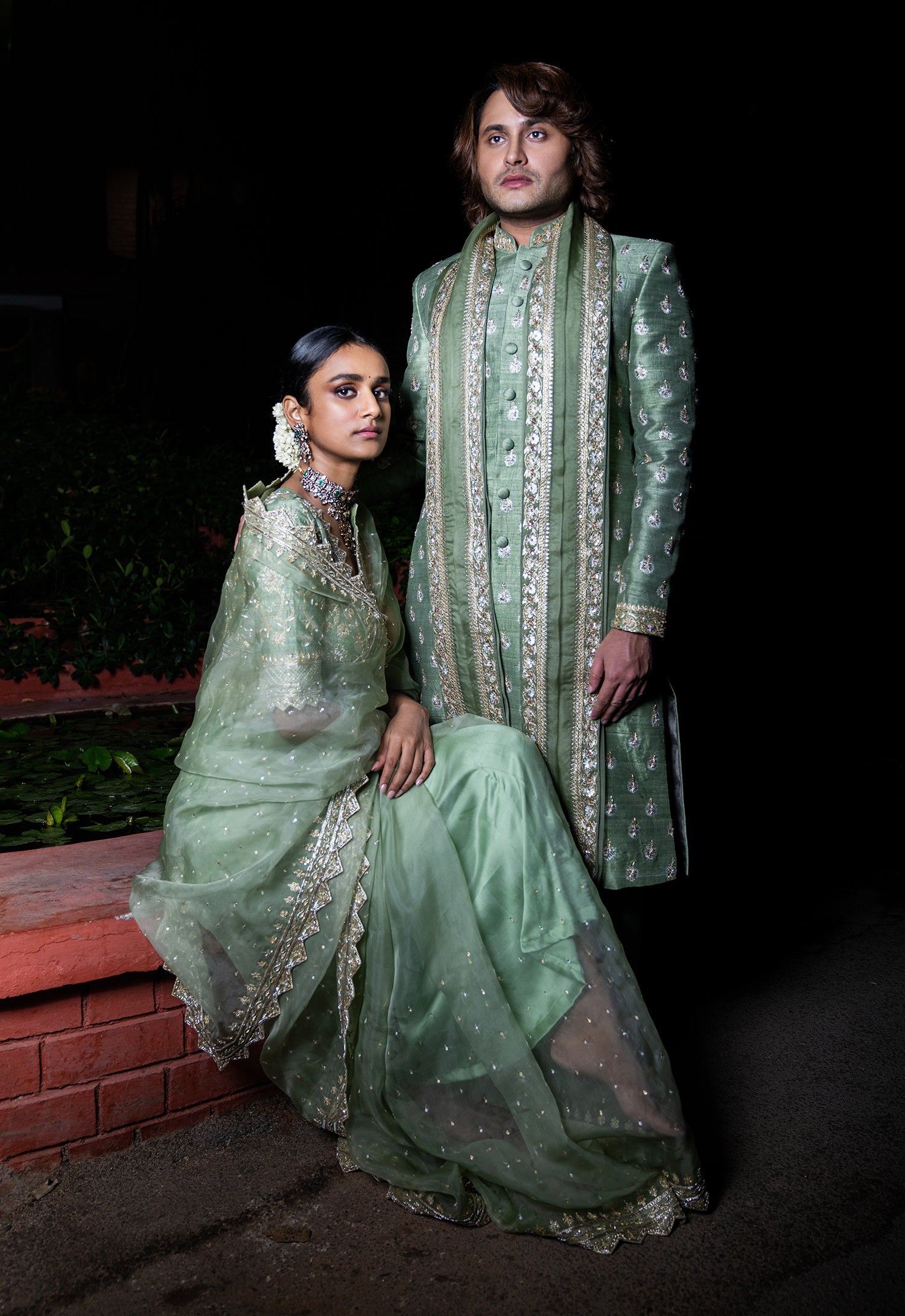 Aishwarya Saree - Zardosi Embroidered sage green organza saree