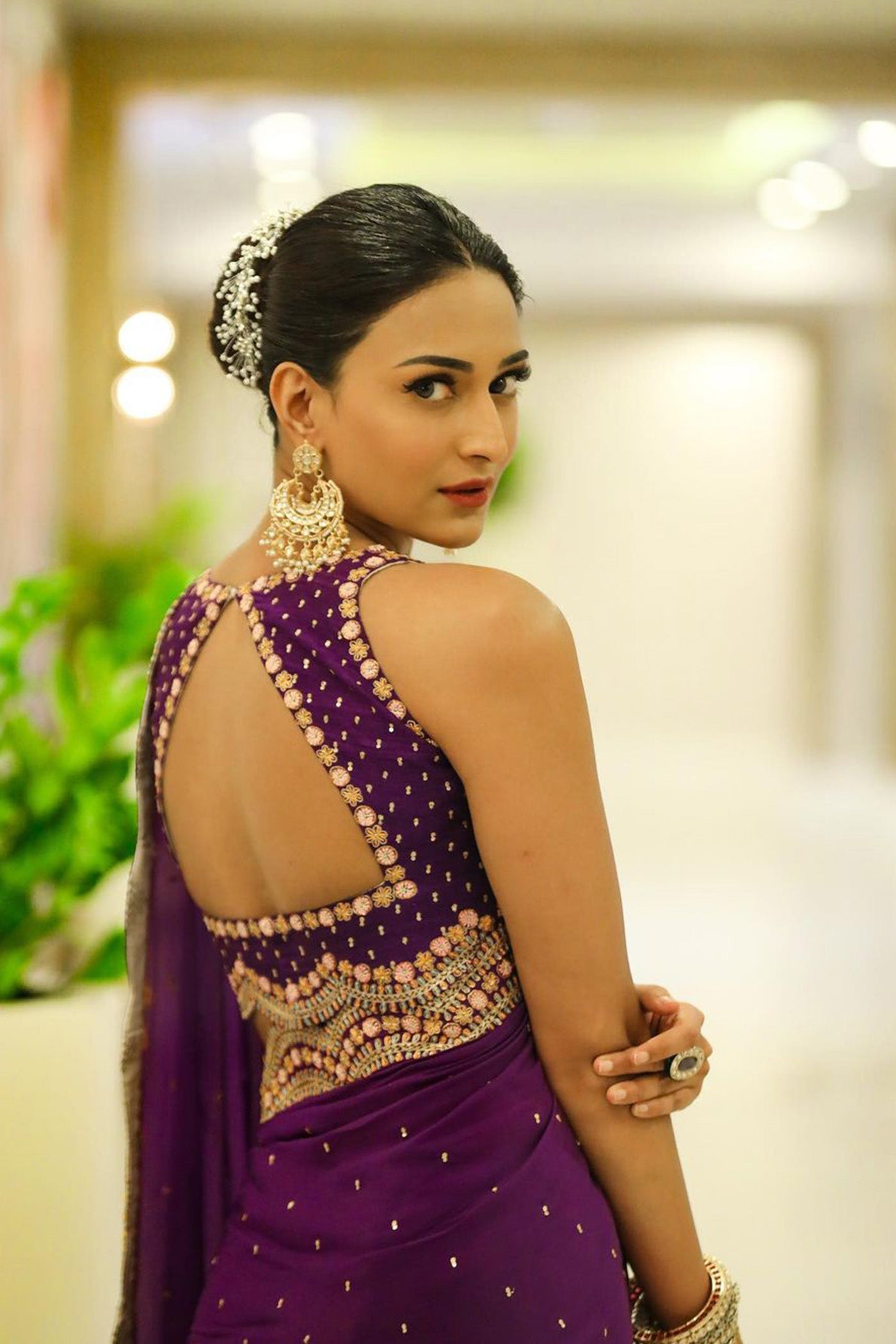 Erica in Gia Embroidered Crepe saree - Violet