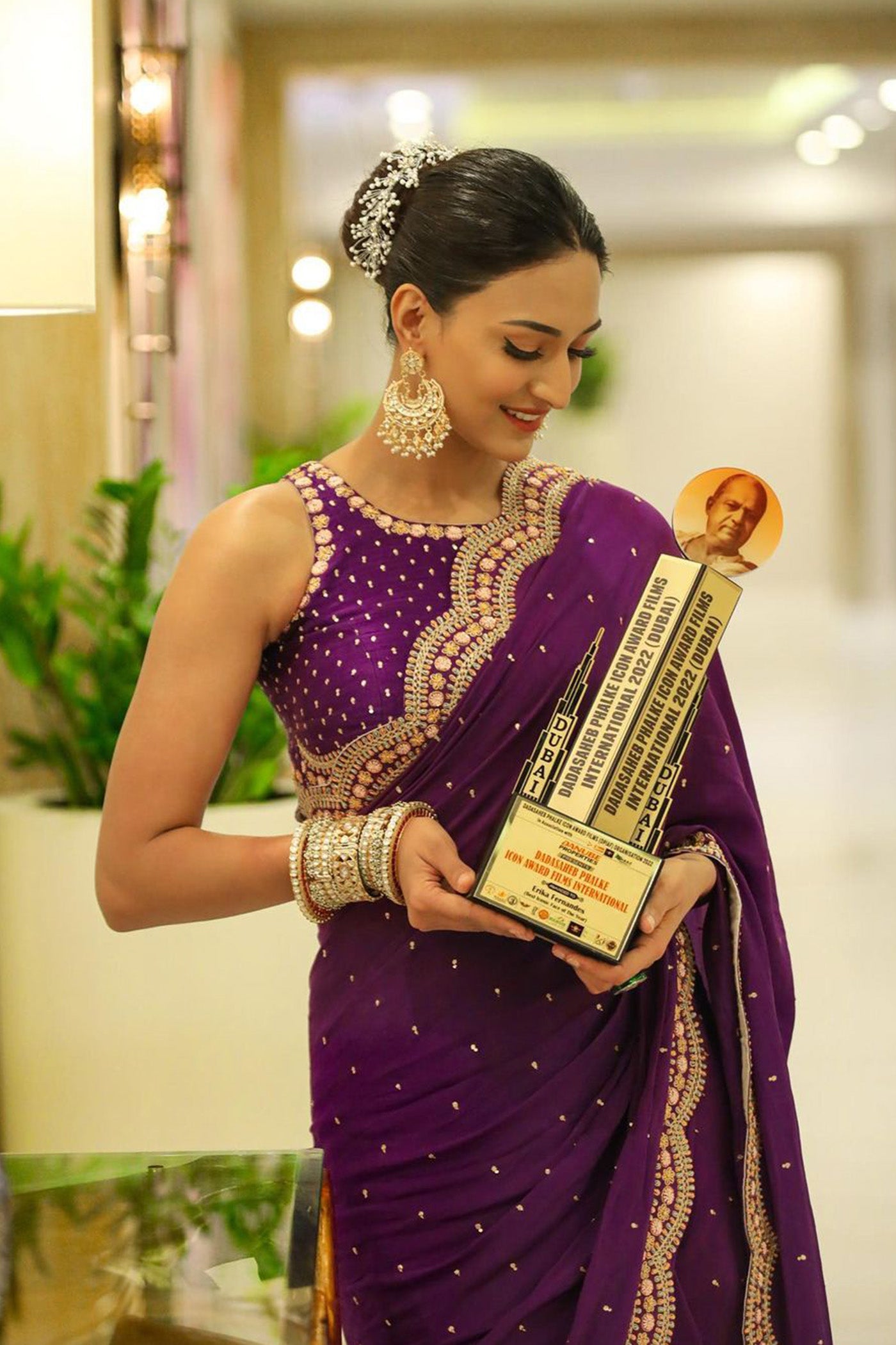 Erica in Gia Embroidered Crepe saree - Violet