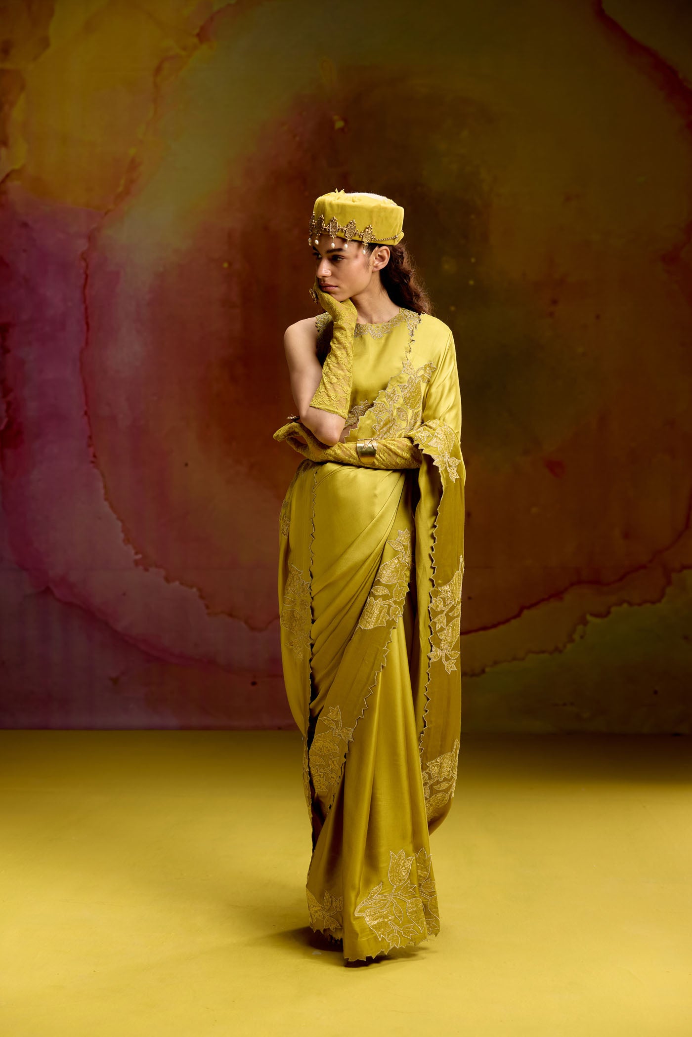 Leher Mehandi Green ombre saree