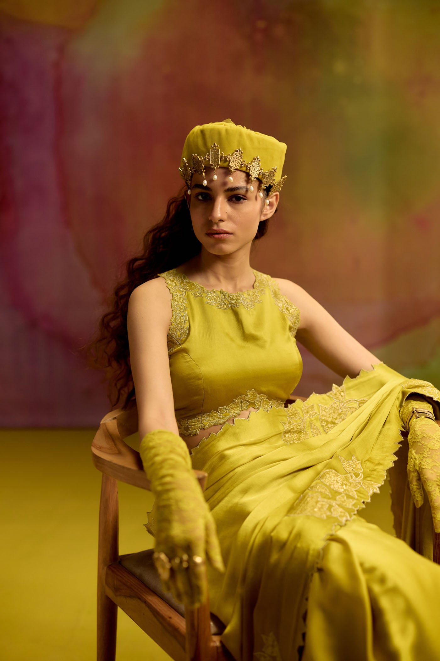 Leher Mehandi Green ombre saree
