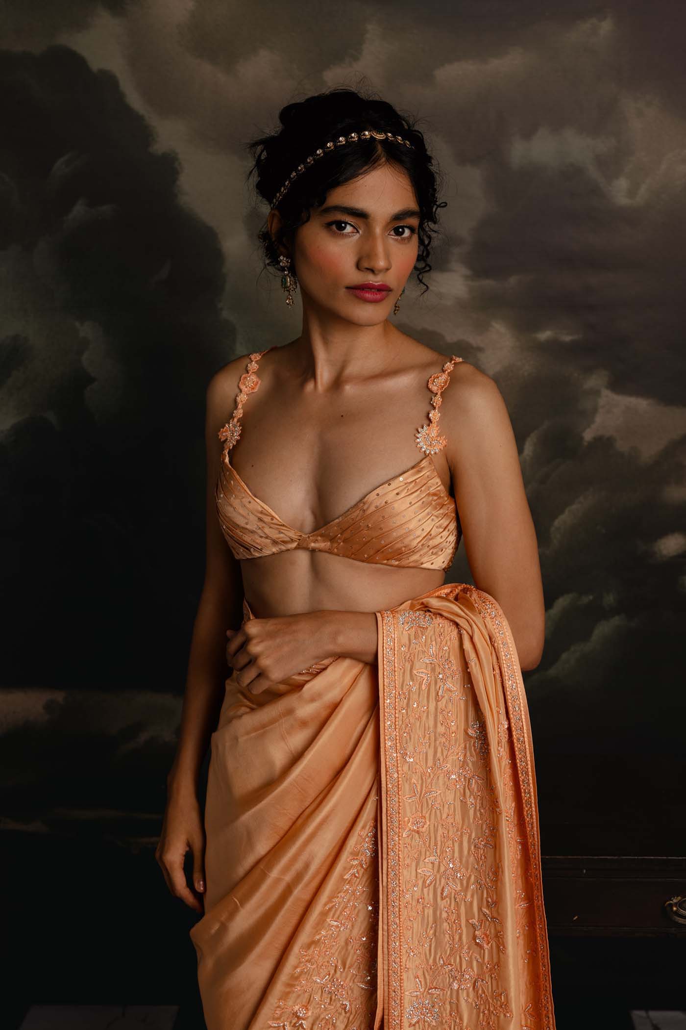 Peach Glimmer Saree Set