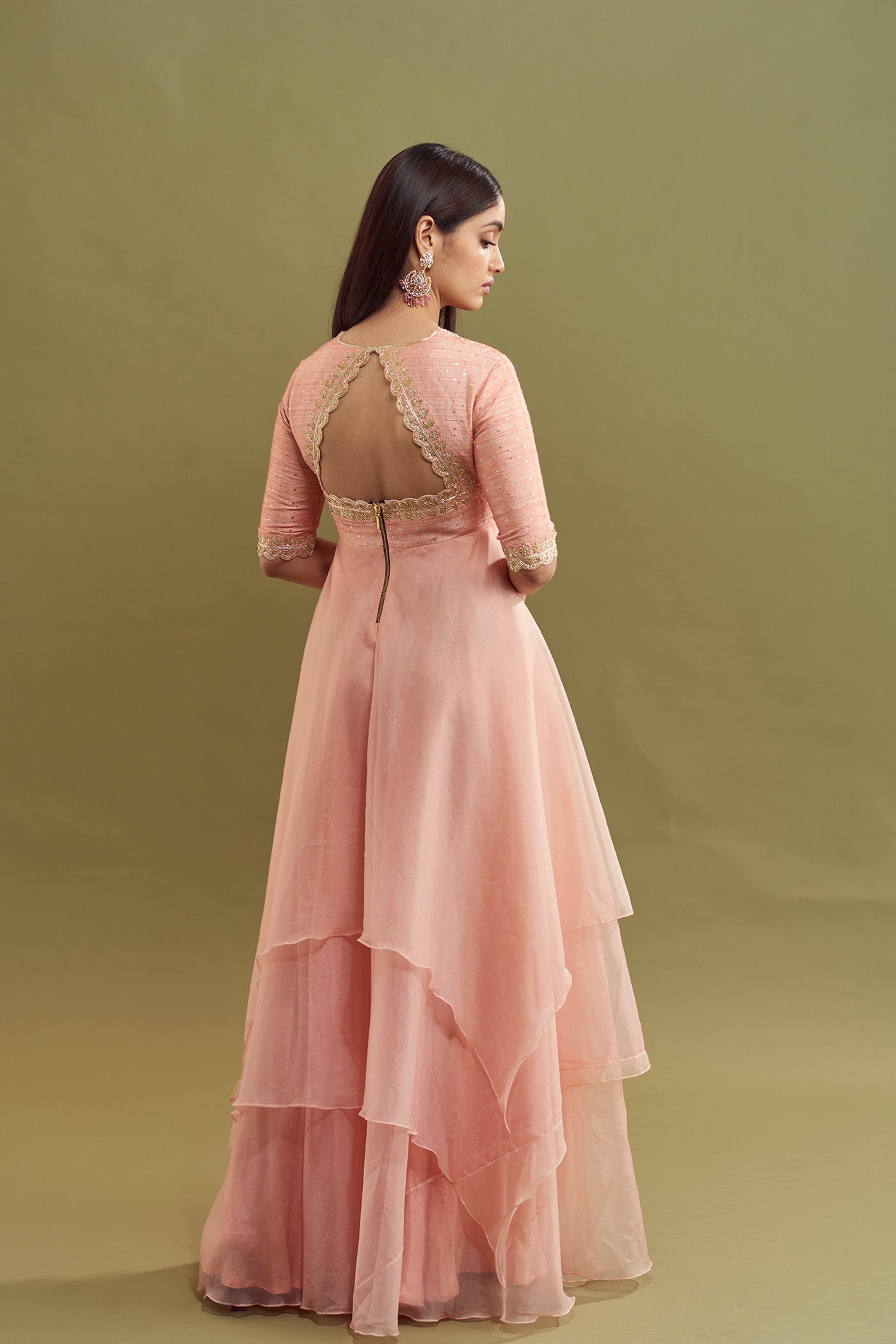 Hitha Layered Organza Dress - Rose Gold