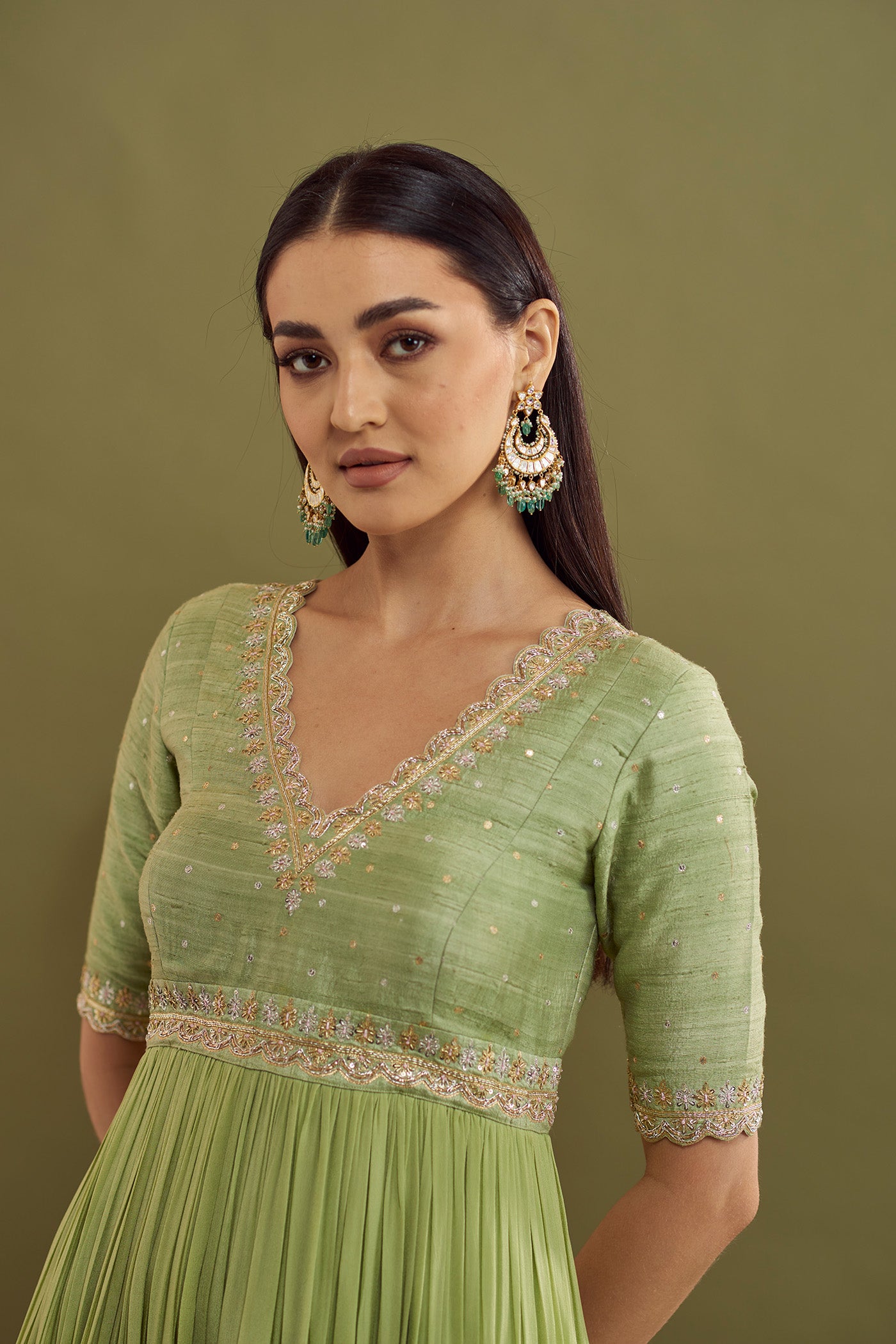 Reena Gathered Crepe dress - Glass Green