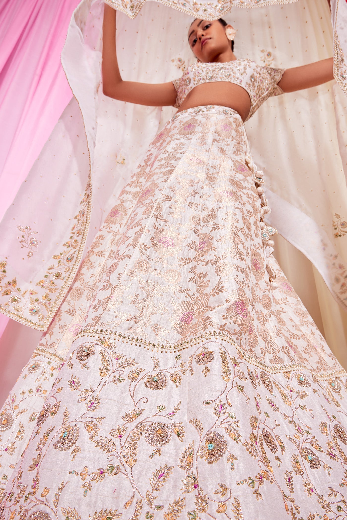 Mehreen in Cream Banarasi Embroidered Lehanga