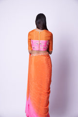 Double shaded pink and orange embroidered saree & Blouse set