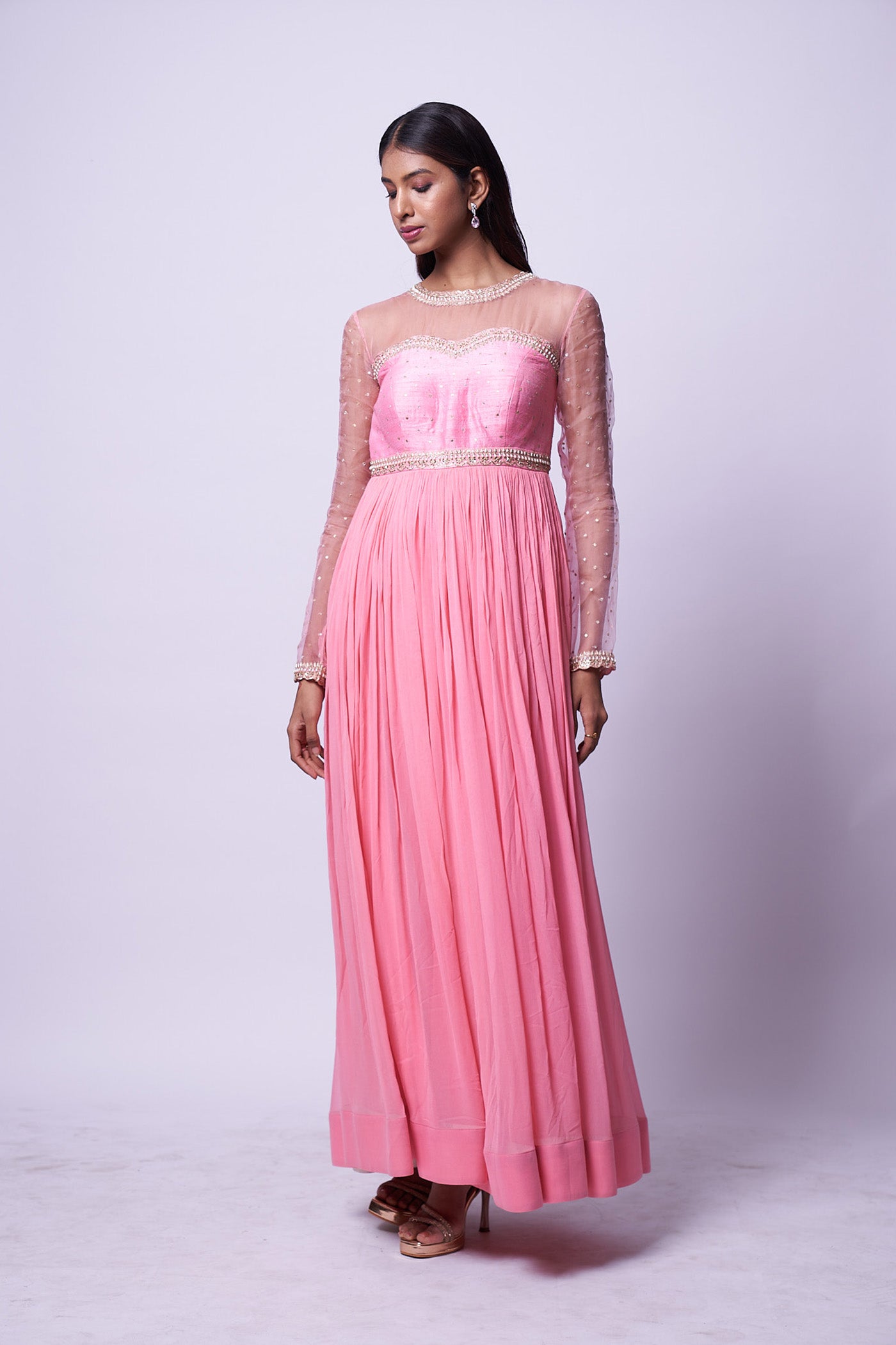 Leia Dress - Baby pink embroidered gathered dress