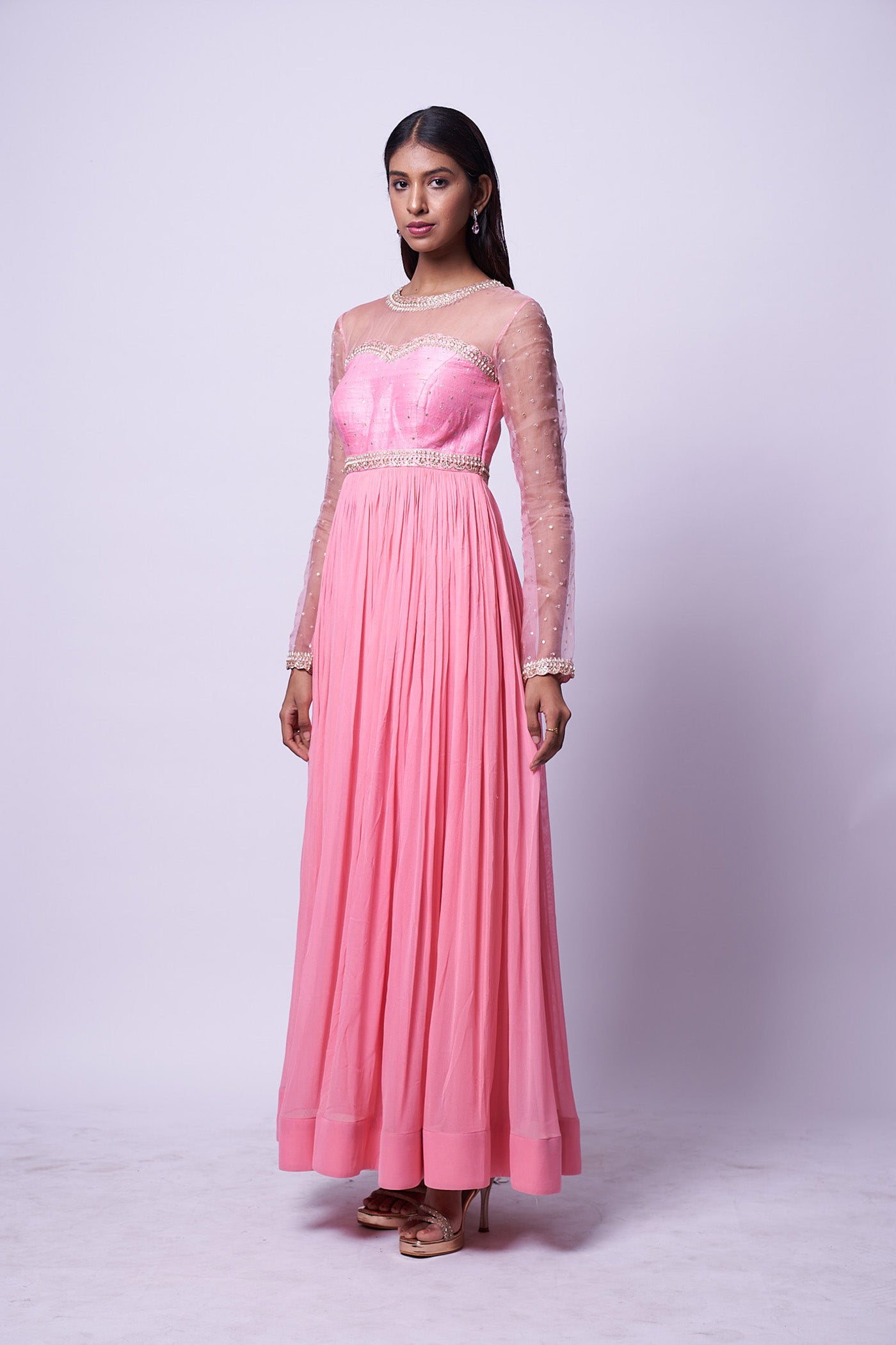 Leia Dress - Baby pink embroidered gathered dress