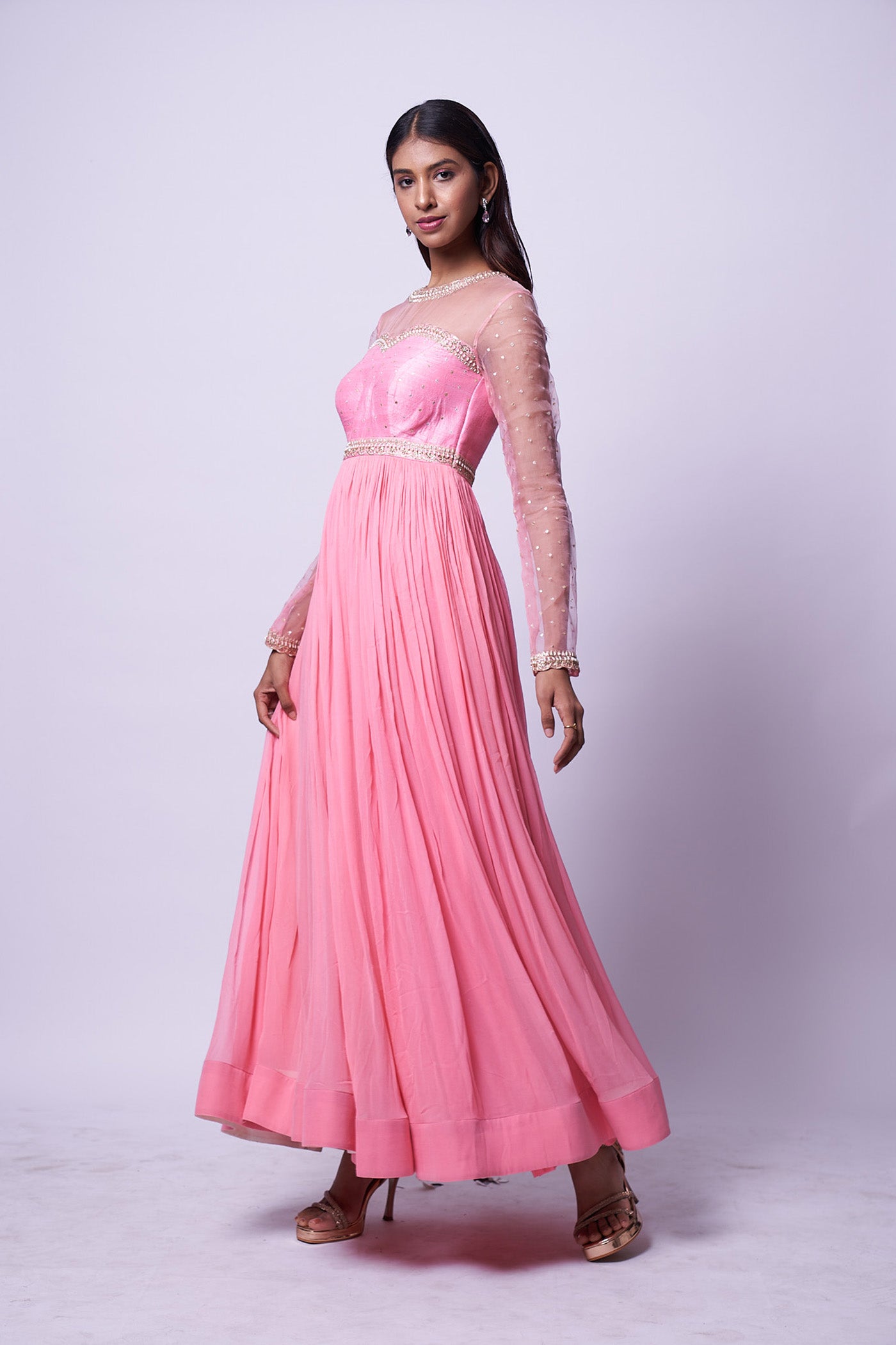 Leia Dress - Baby pink embroidered gathered dress
