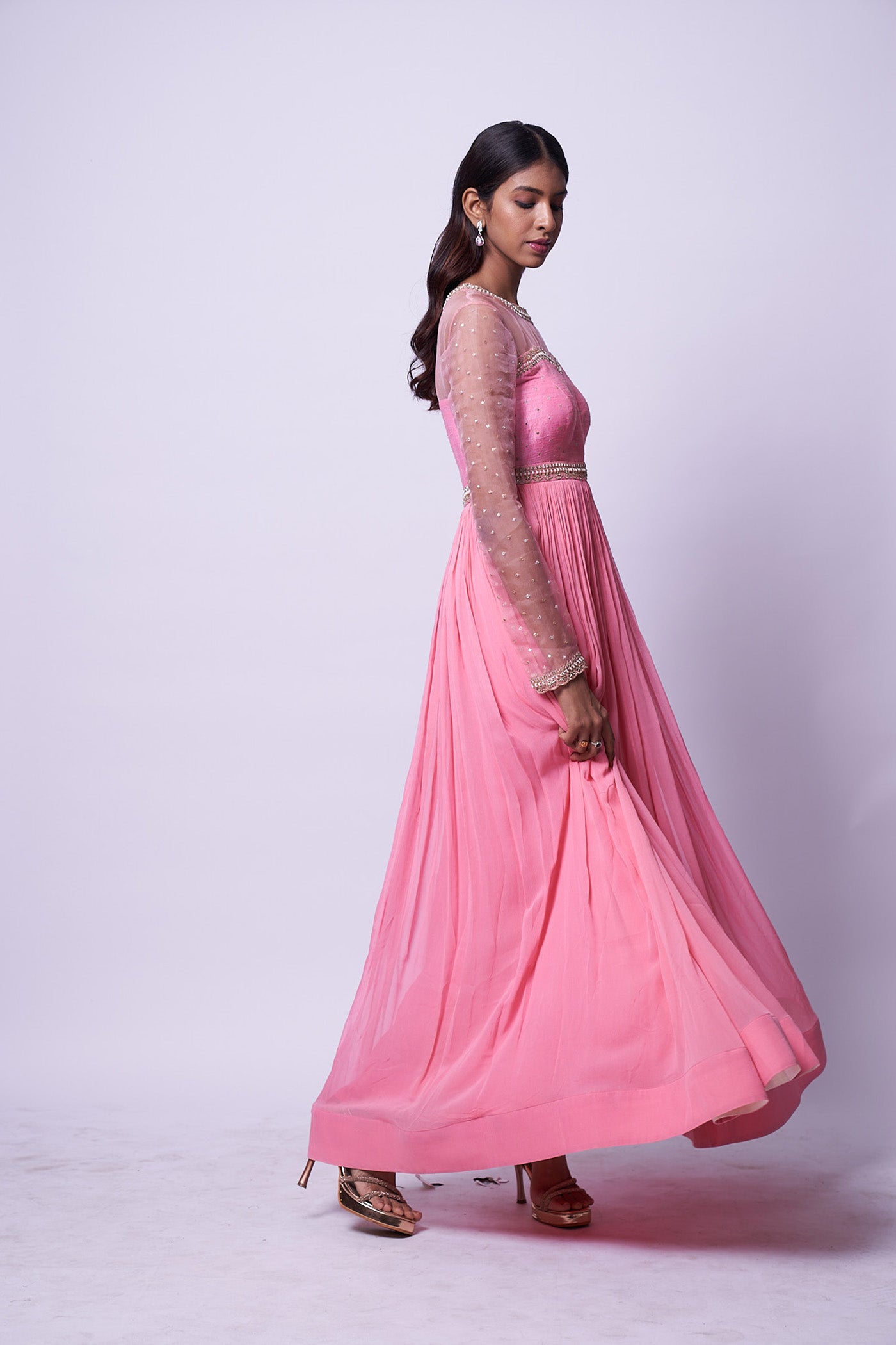 Leia Dress - Baby pink embroidered gathered dress
