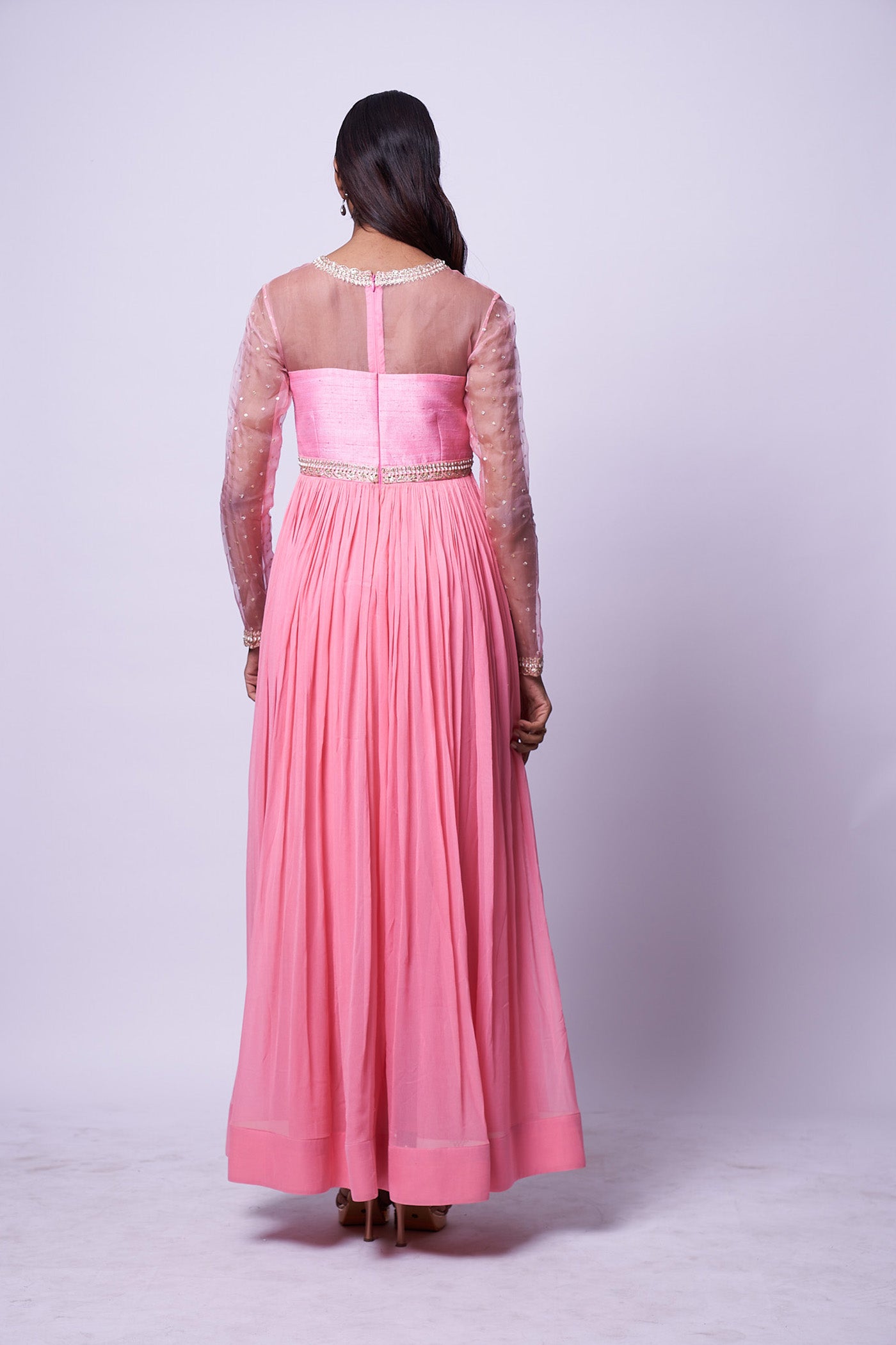 Leia Dress - Baby pink embroidered gathered dress