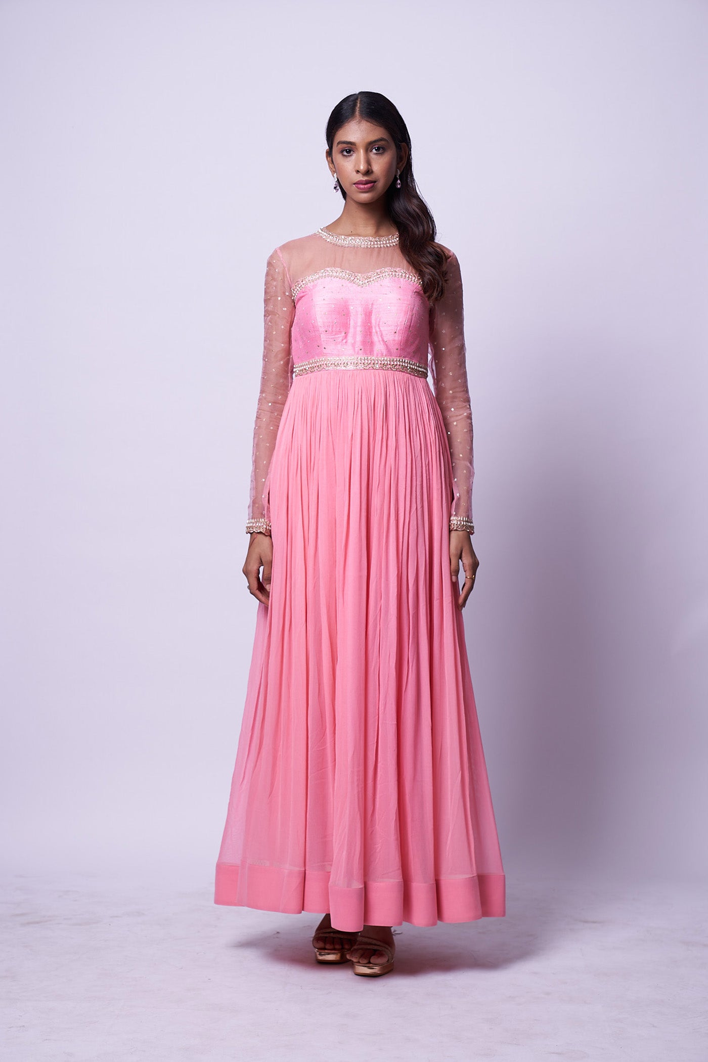 Leia Dress - Baby pink embroidered gathered dress