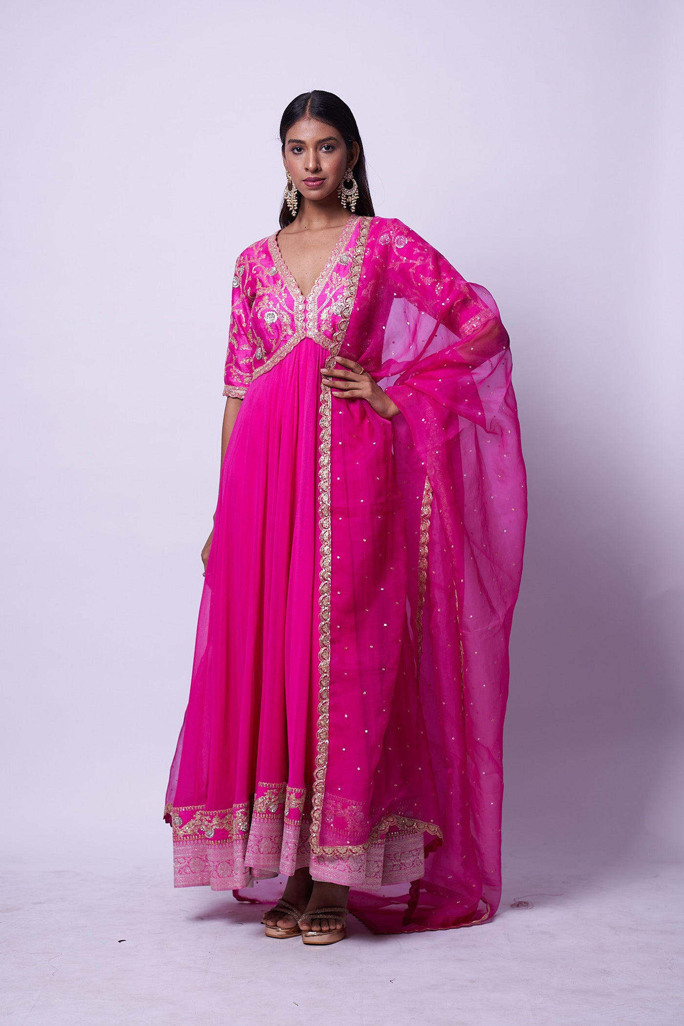 Mandakini Dress - Magenta embroidered dress