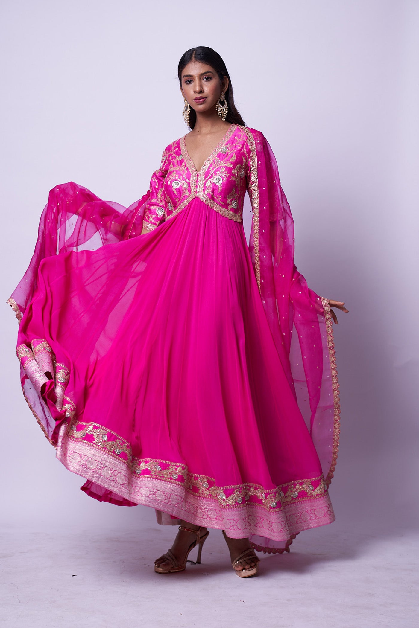 Mandakini Dress - Magenta embroidered dress