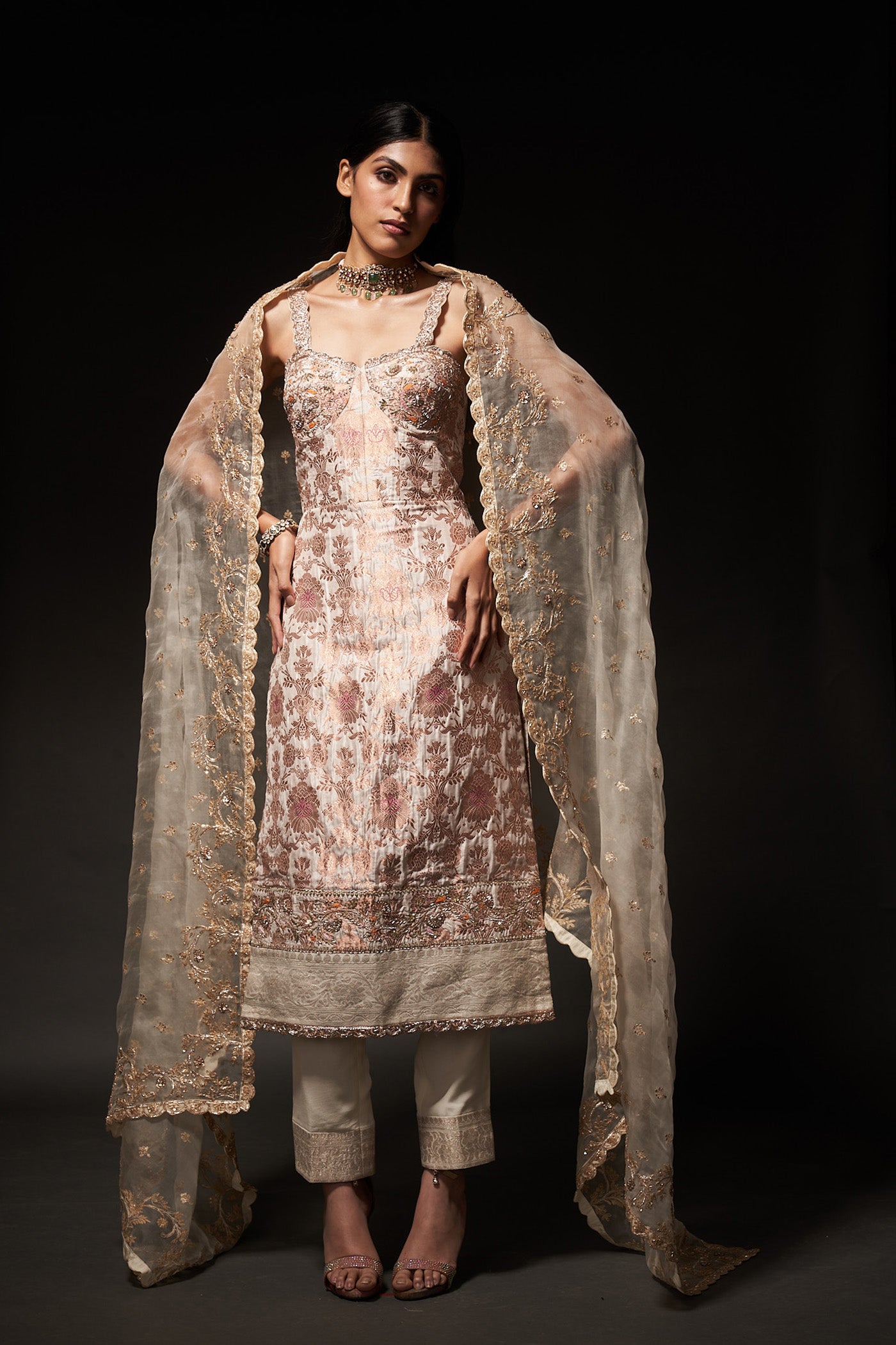Kamala Dress - Cream Banarasi Dress