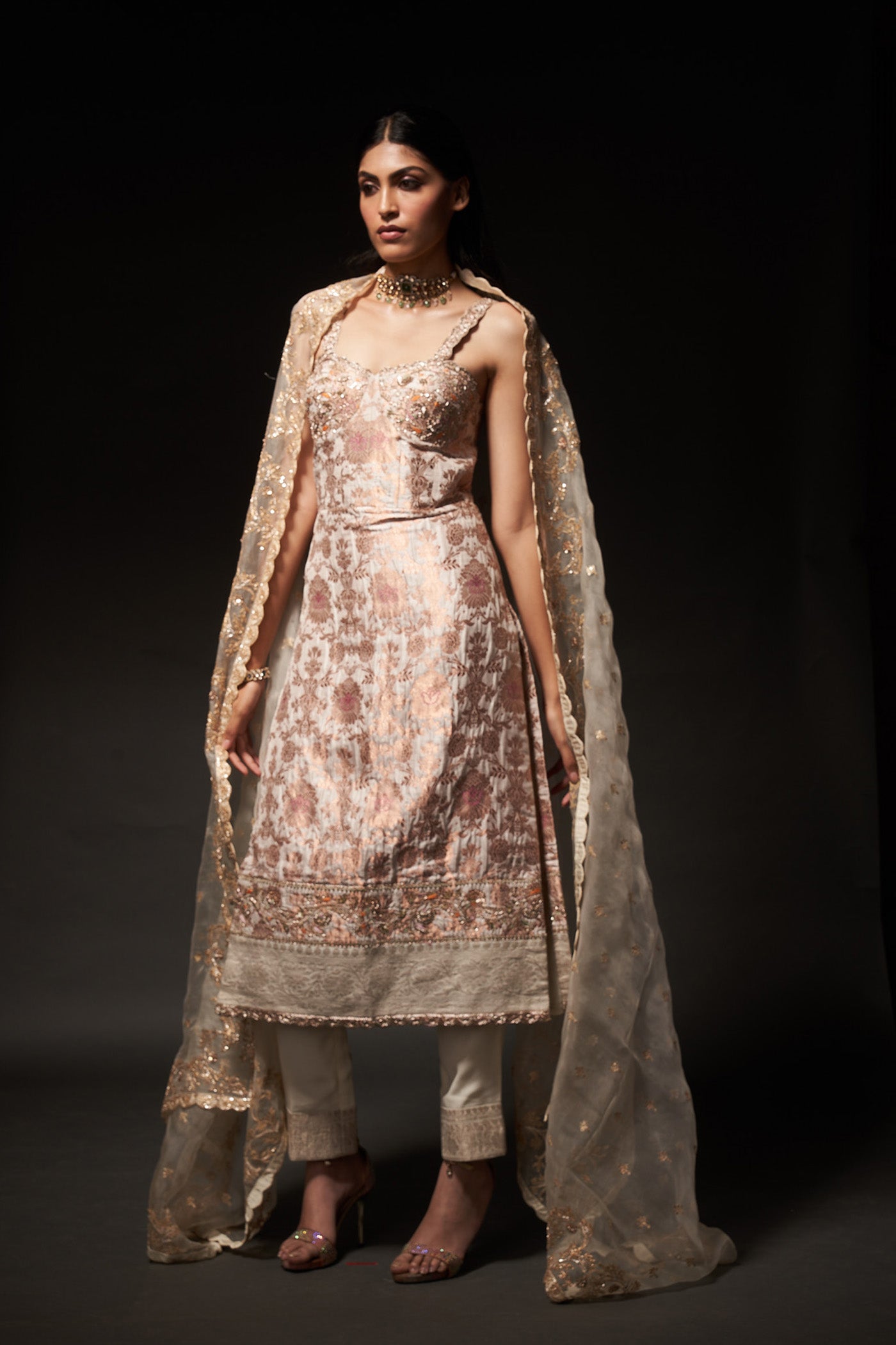 Kamala Dress - Cream Banarasi Dress