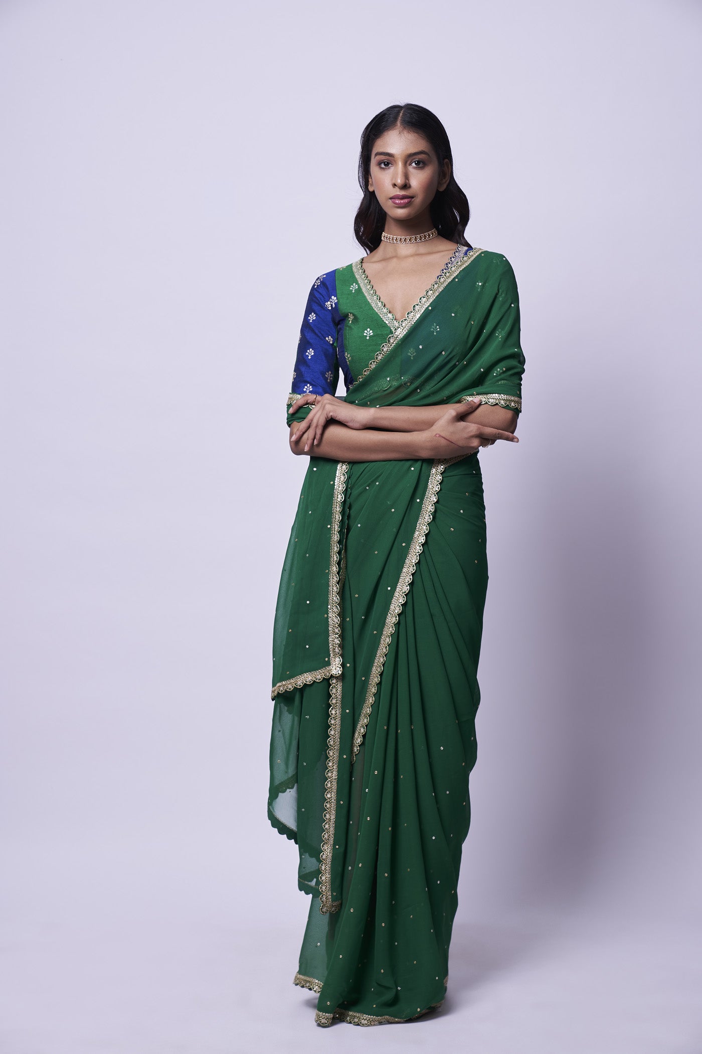Emerald Green embroidered saree & Blouse set
