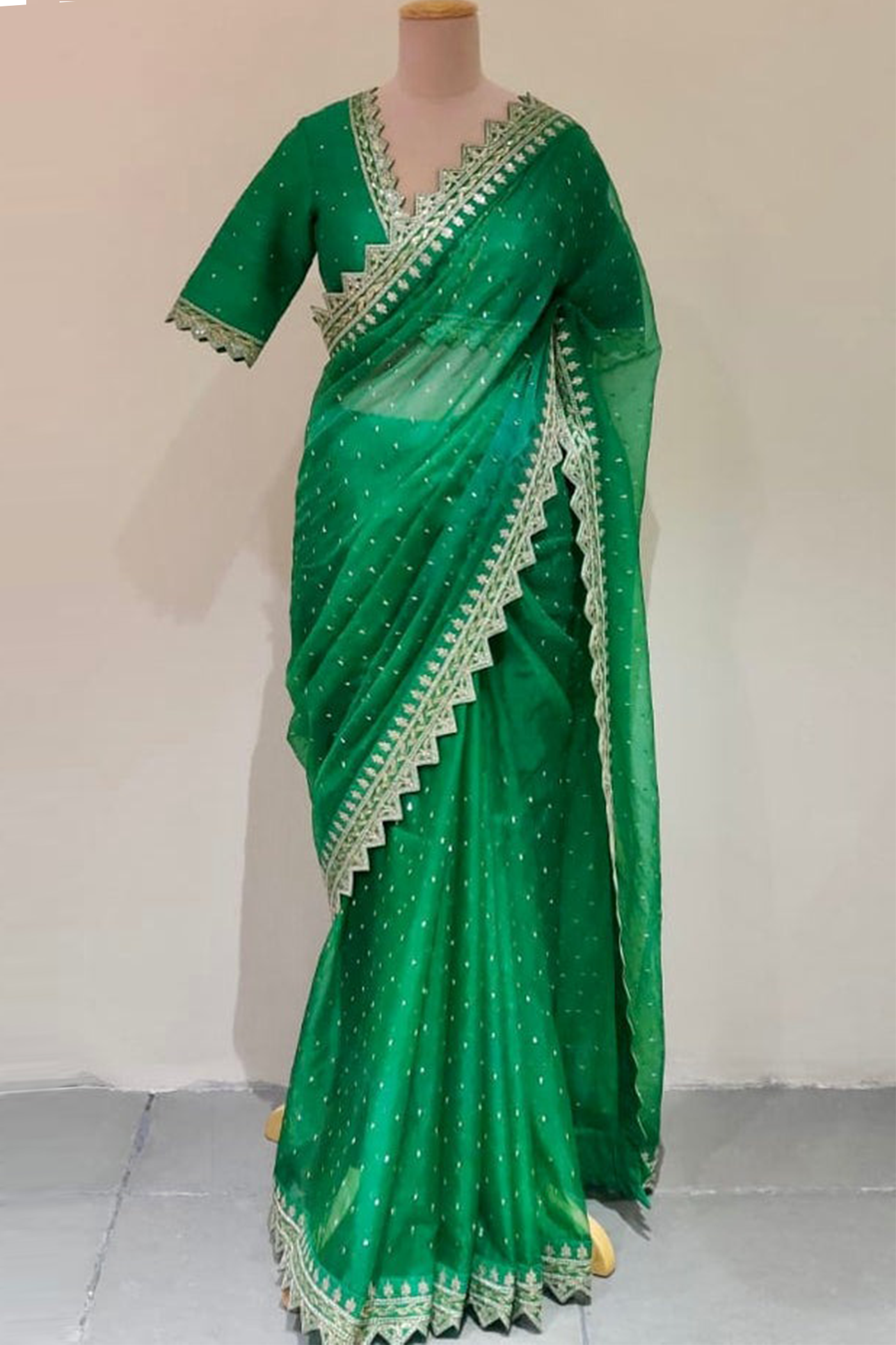 Aishwarya Saree - Zardosi Embroidered Bottle green organza saree
