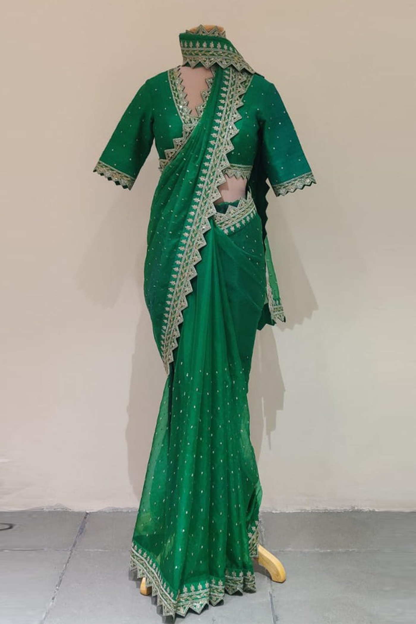 Aishwarya Saree - Zardosi Embroidered Bottle green organza saree