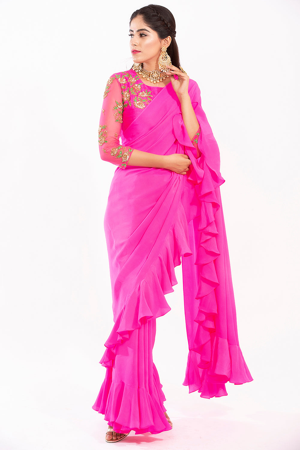 Ruffle Saree with Elbow Blouse - Lolla saree
