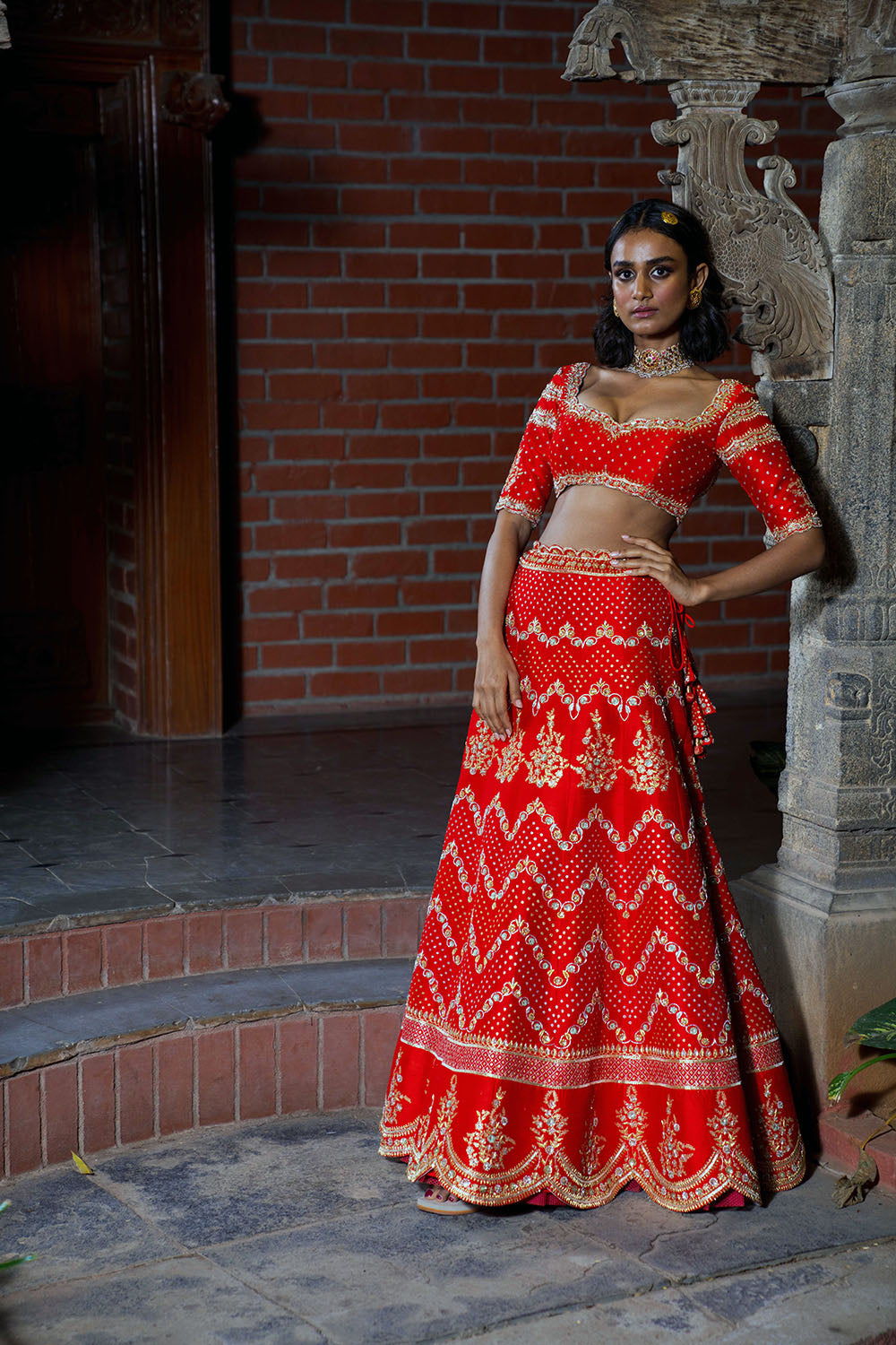 Red Heavy Embroidered Bridal Lehanga