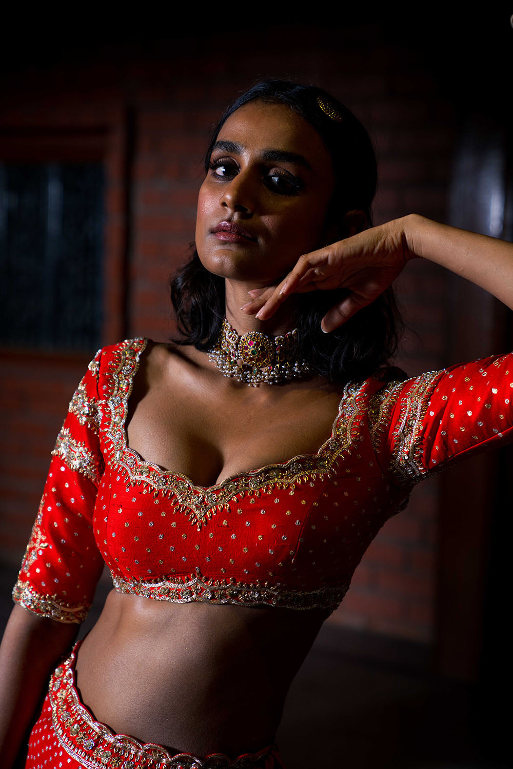 Red Heavy Embroidered Bridal Lehanga