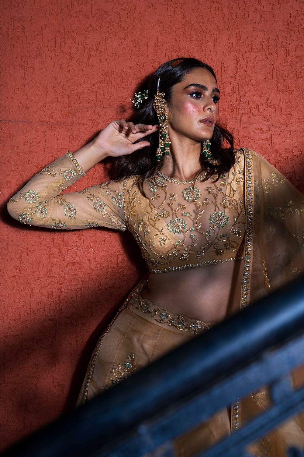 Heavy Embroidered Organza Lehanga - Ivory