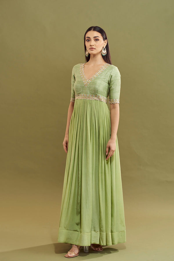 Reena Gathered Crepe dress - Glass Green