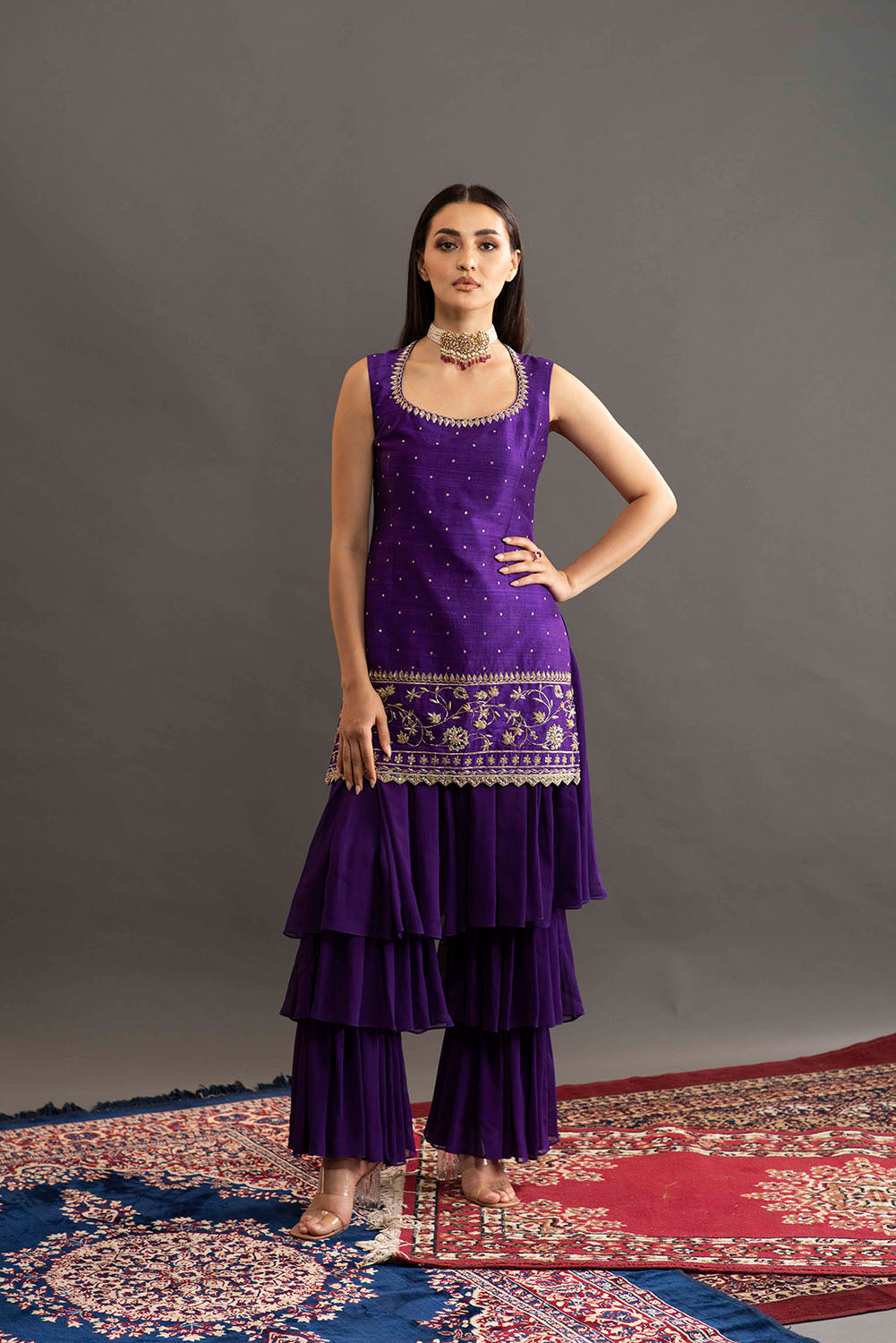 Samantha Layered Pant Sharara - Purple