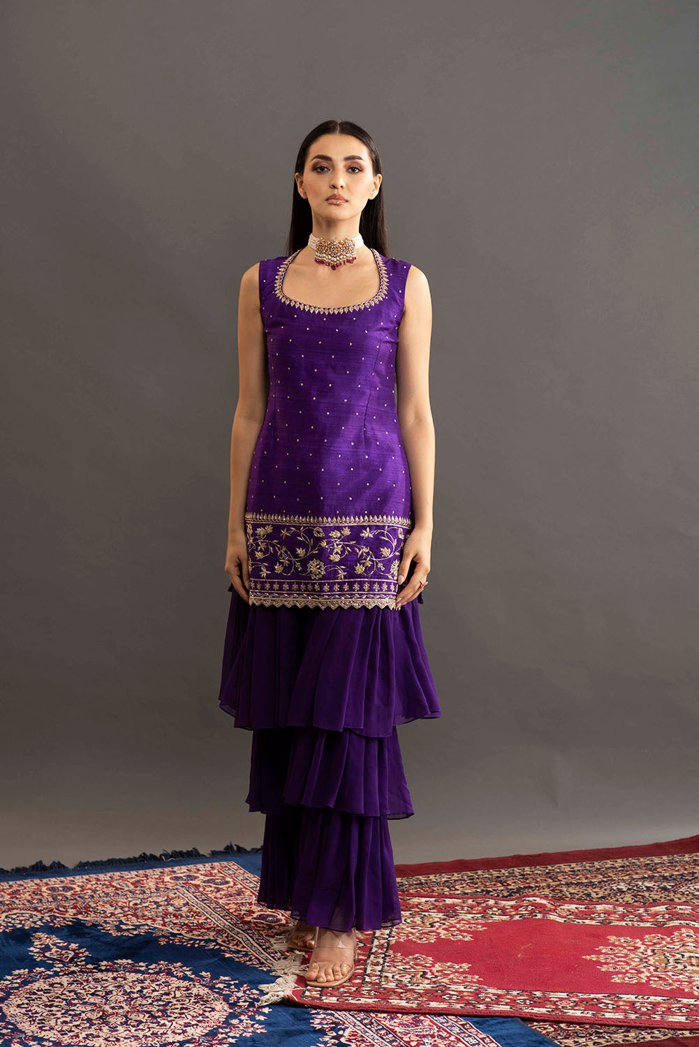 Samantha Layered Pant Sharara - Purple