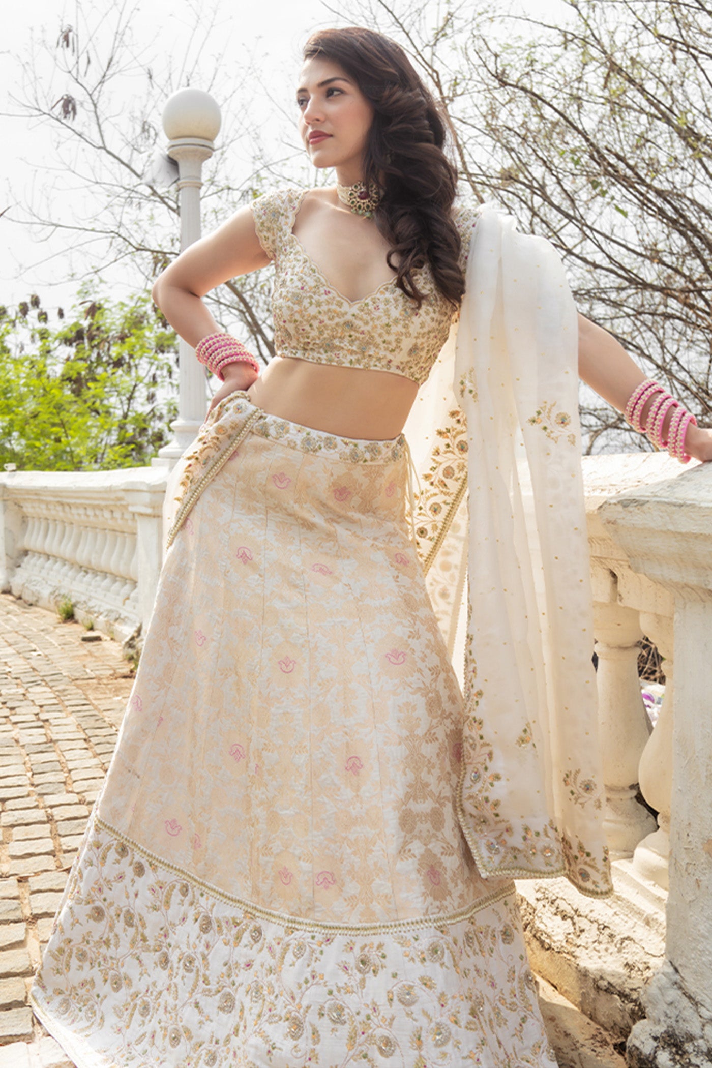 Mehreen in Cream Banarasi Embroidered Lehanga