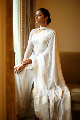 White banaras saree paired with embroidered blouse