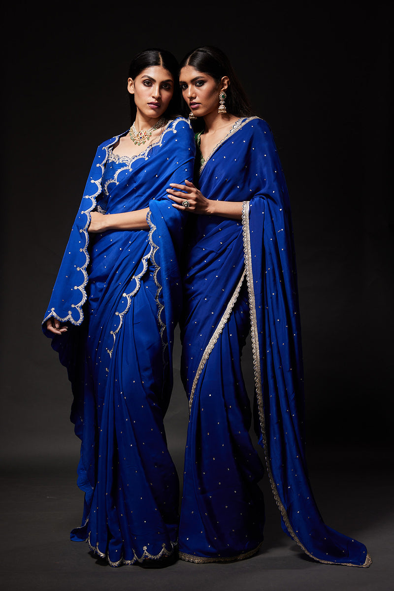 Midnight blue scallop embroidered saree & blouse