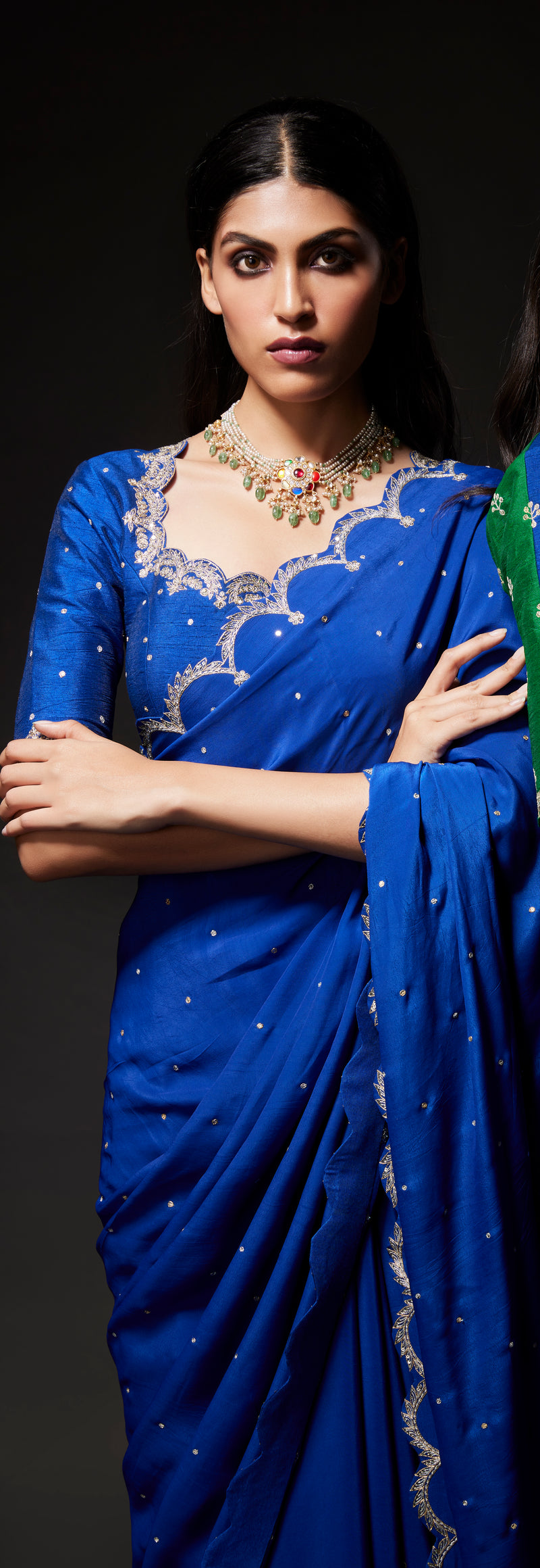 Midnight blue scallop embroidered saree & blouse