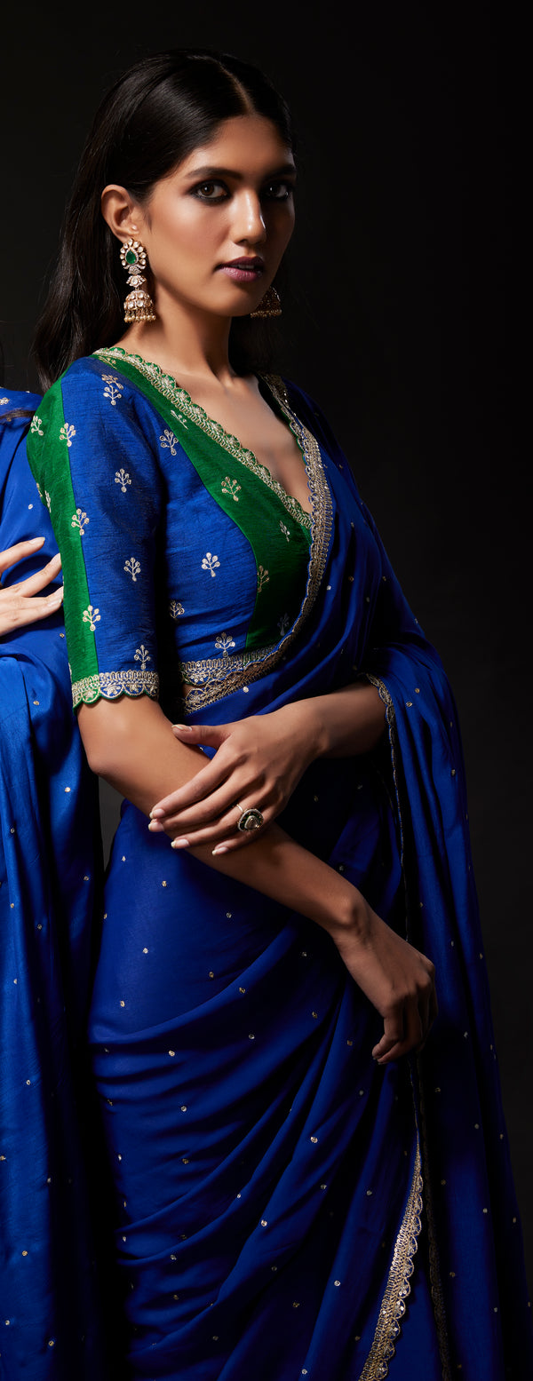 Midnight Blue embroidered saree & Blouse set