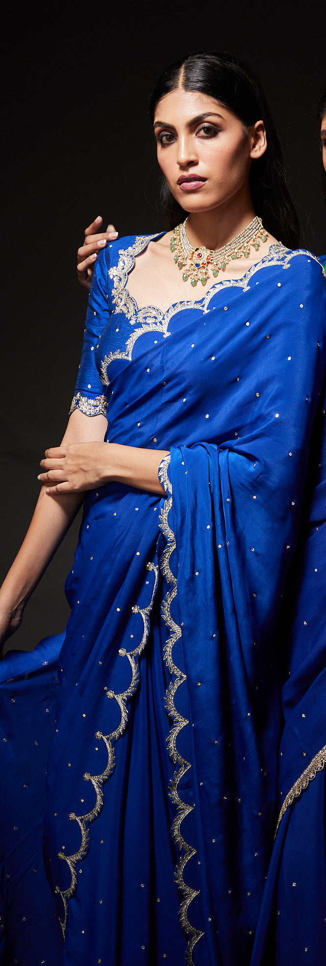 Midnight blue scallop embroidered saree & blouse