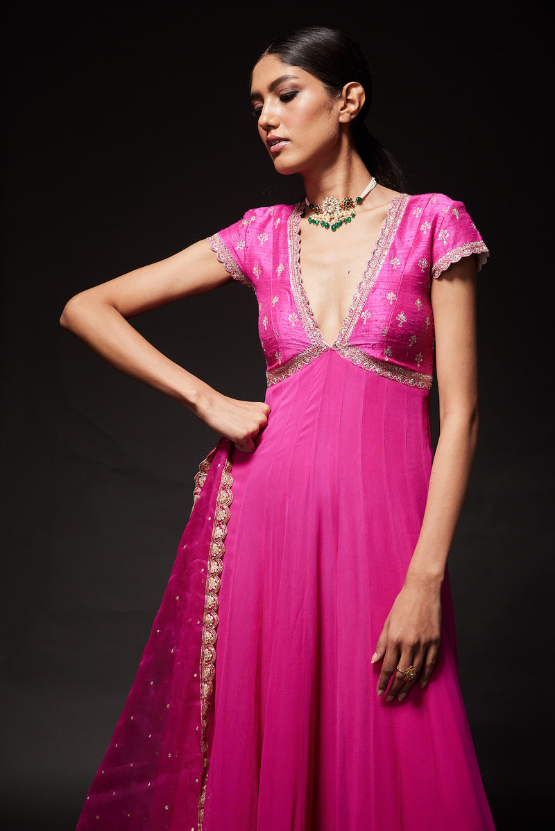 Deepa Dress - Magenta v neck anarkali