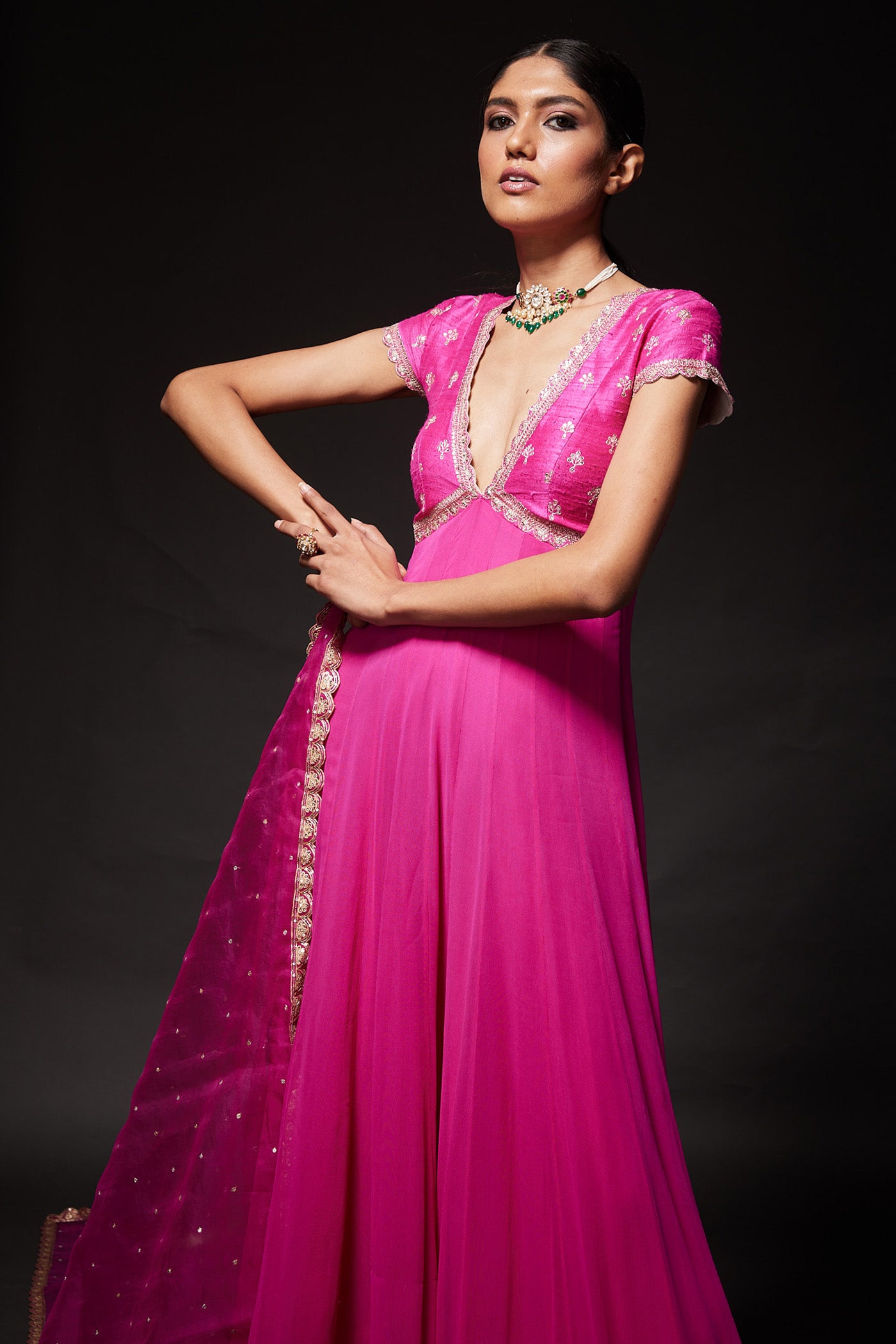 Deepa Dress - Magenta v neck anarkali