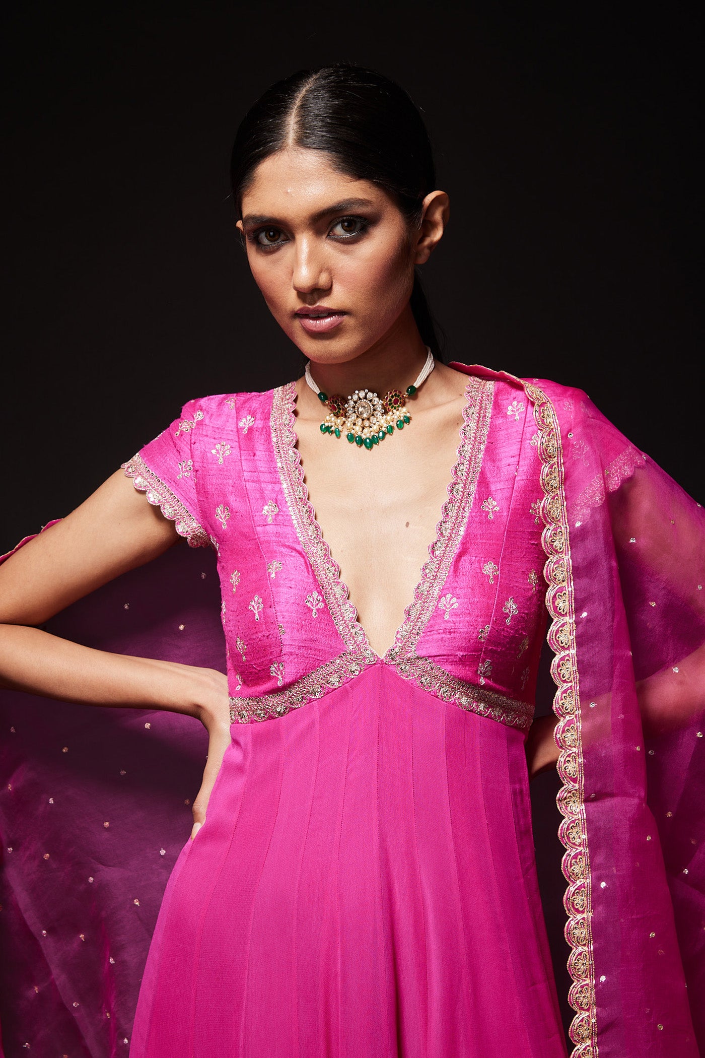 Deepa Dress - Magenta v neck anarkali