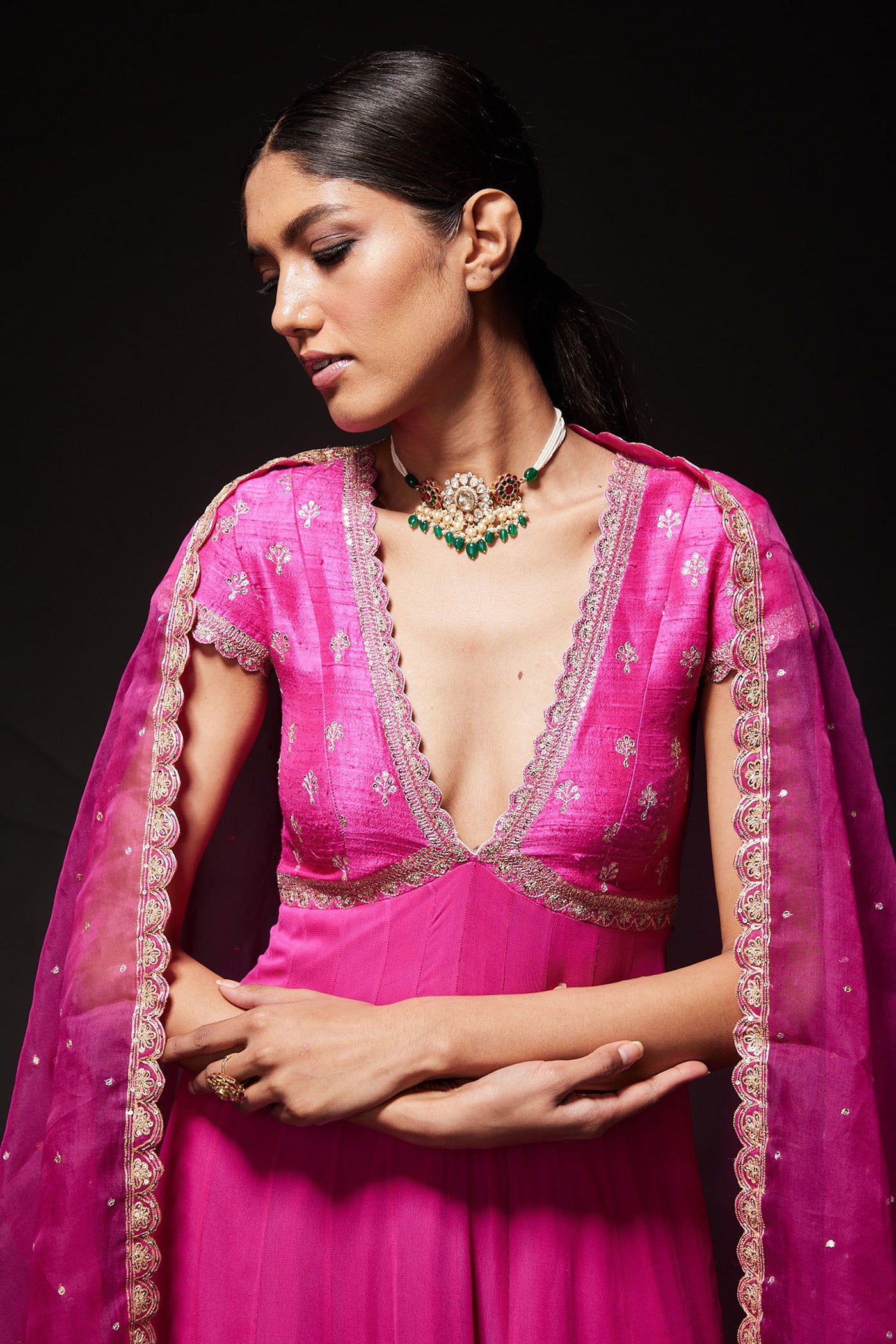 Deepa Dress - Magenta v neck anarkali