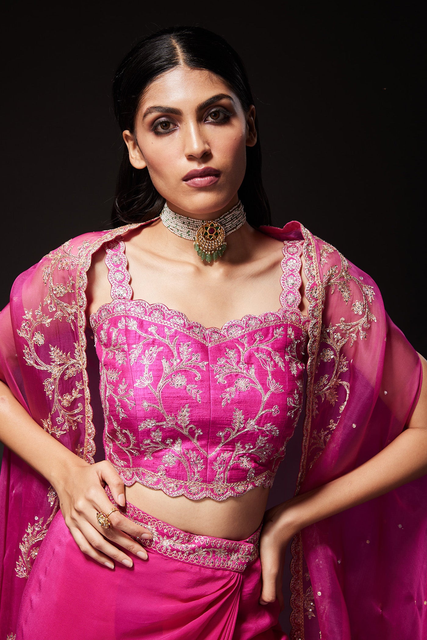 Ayeesha Magenta Drape skirt & Cape Set