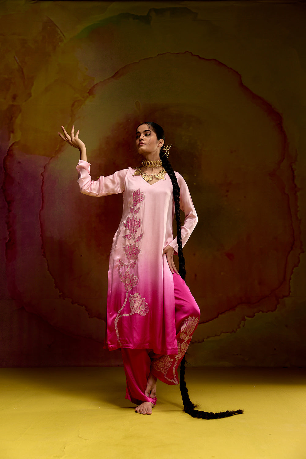 Gulabi Flame ombre Kurta Set