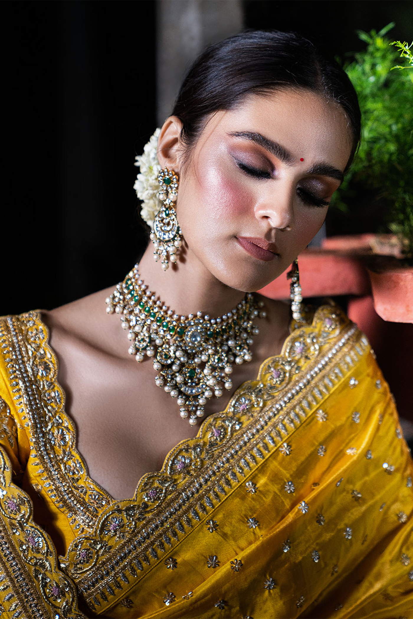 Kanchipuram Tissue Embroidered Saree - Golden Yellow
