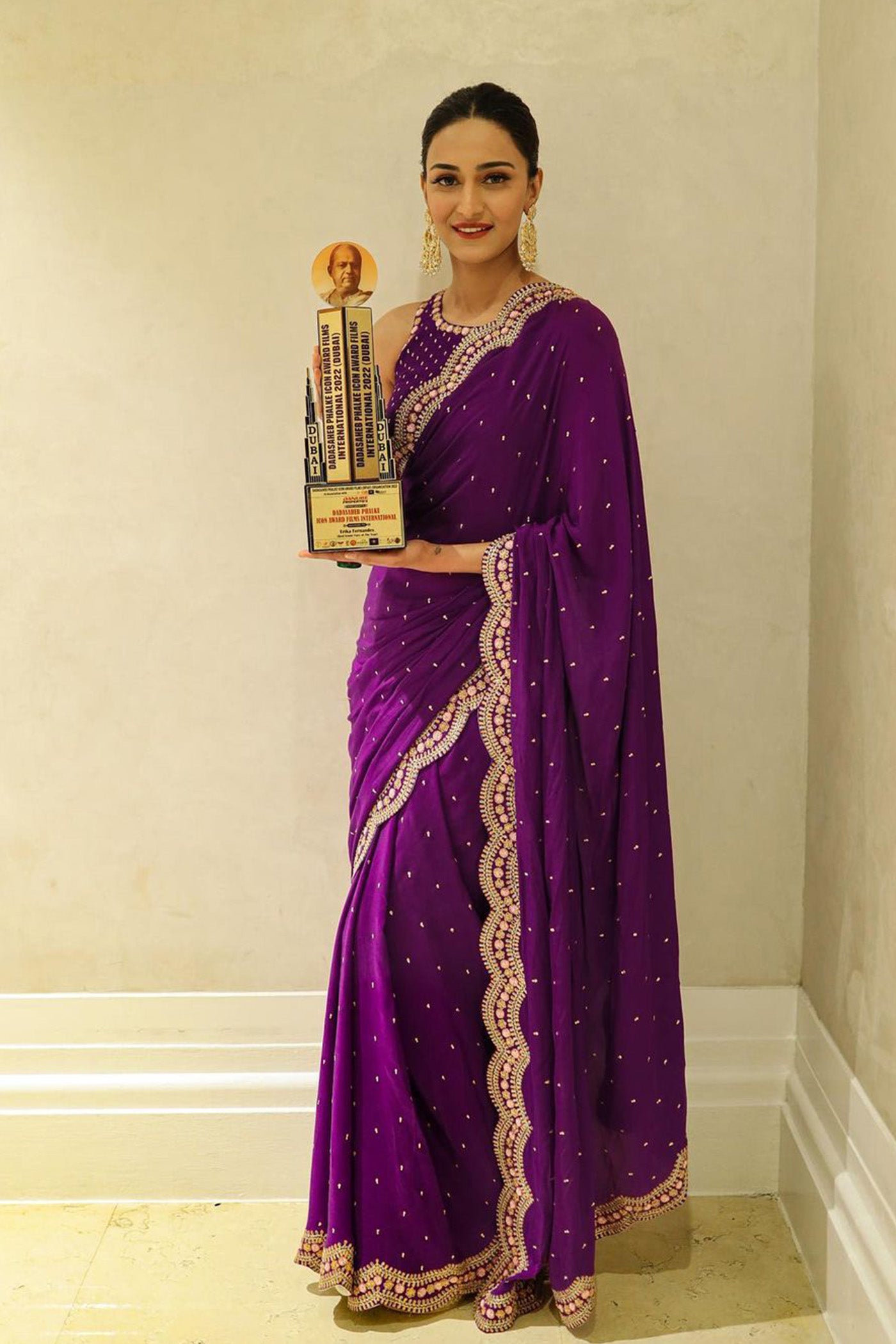 Erica in Gia Embroidered Crepe saree - Violet