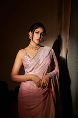 Nude Pink Banaras Georgette saree with bralette blouse